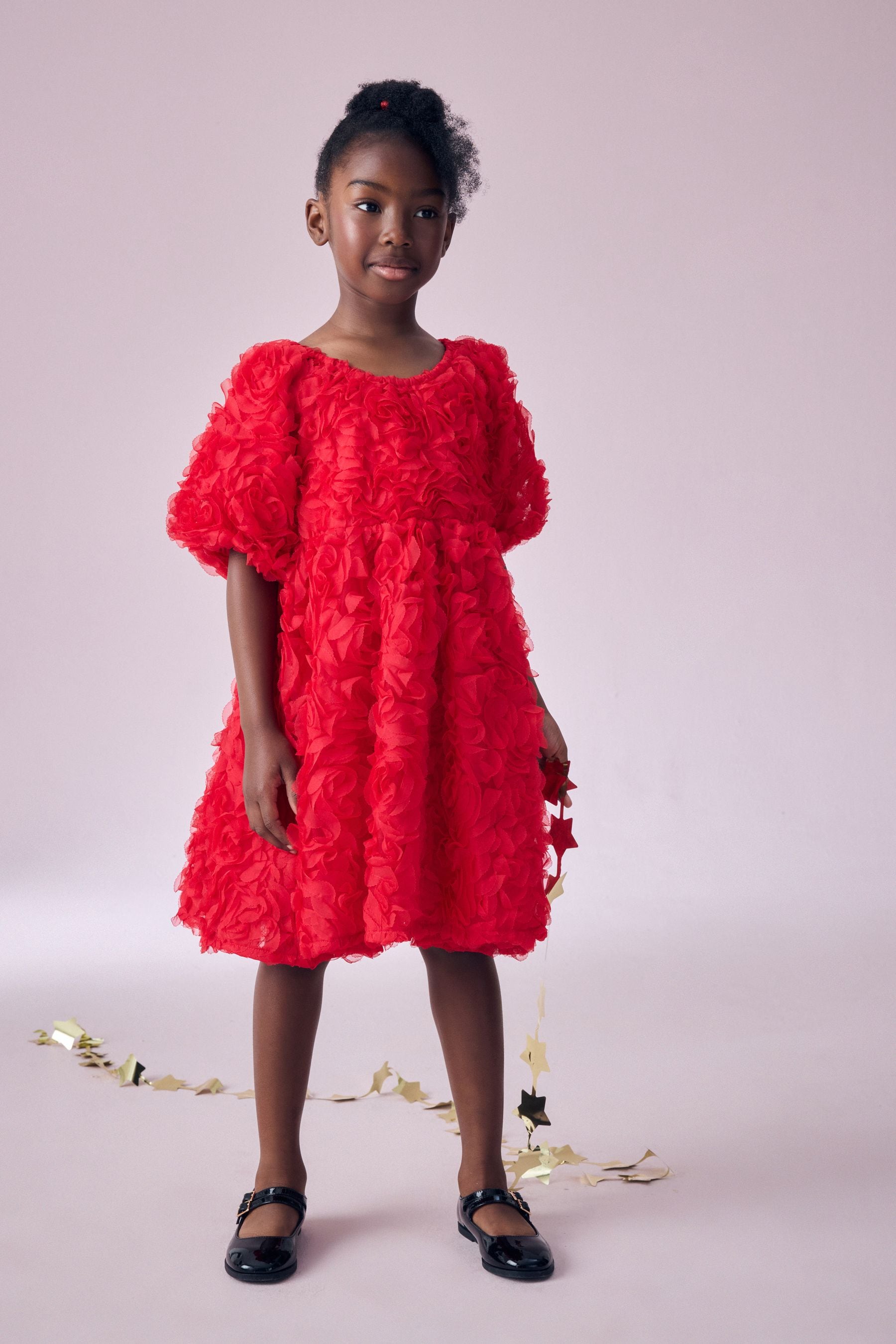 Red 3D Floral Occasion Dress (3-16yrs)