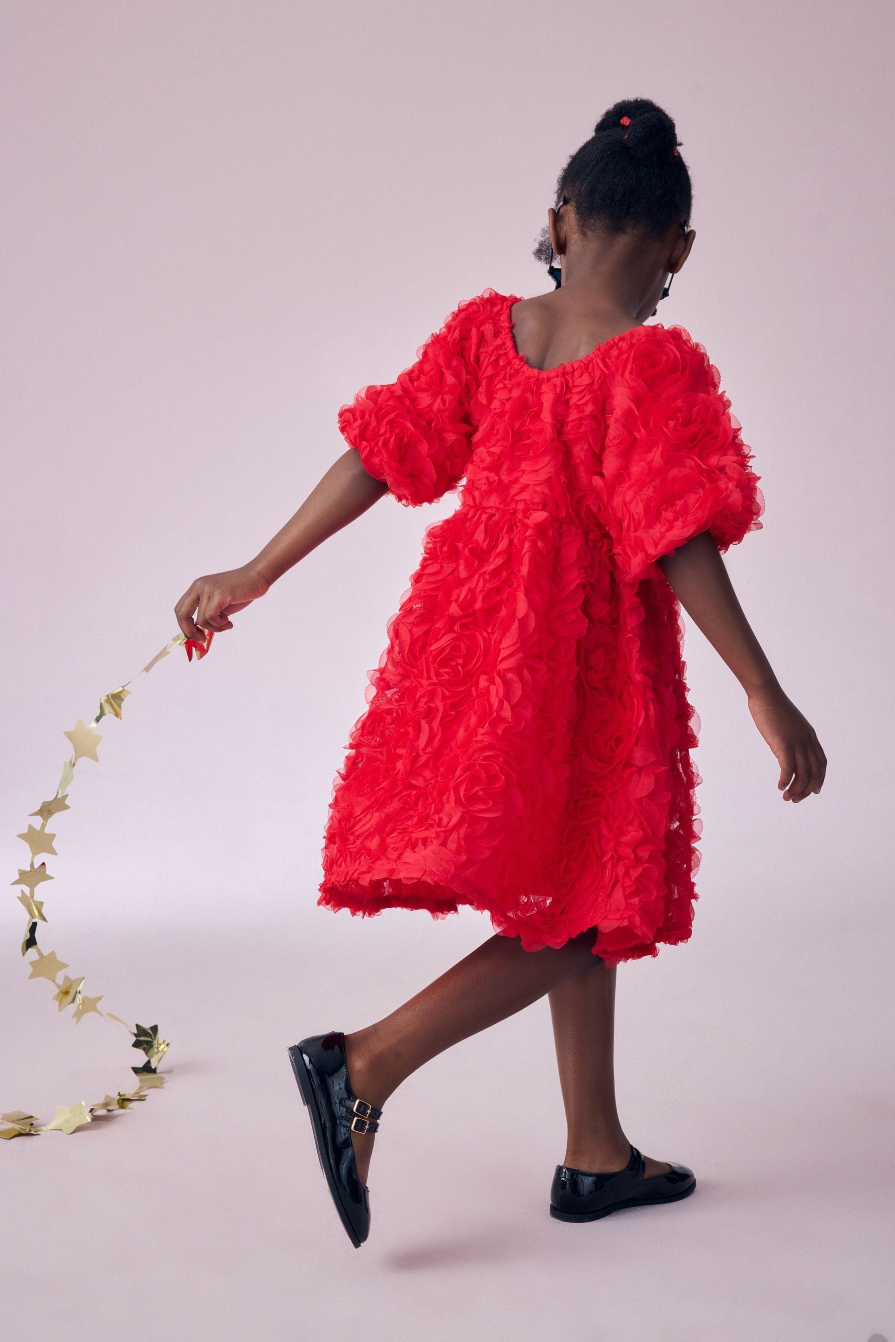 Red 3D Floral Occasion Dress (3-16yrs)