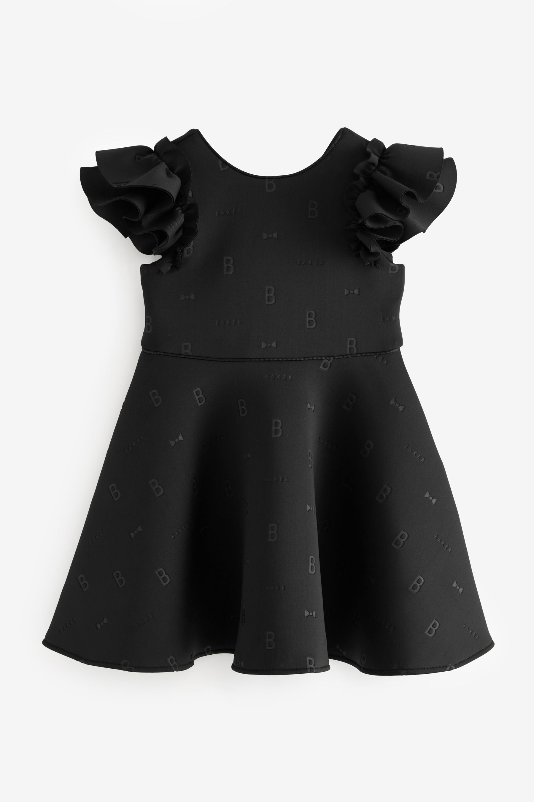 Black Baker by Ted Baker Frilled Embossed Scuba Black Dress