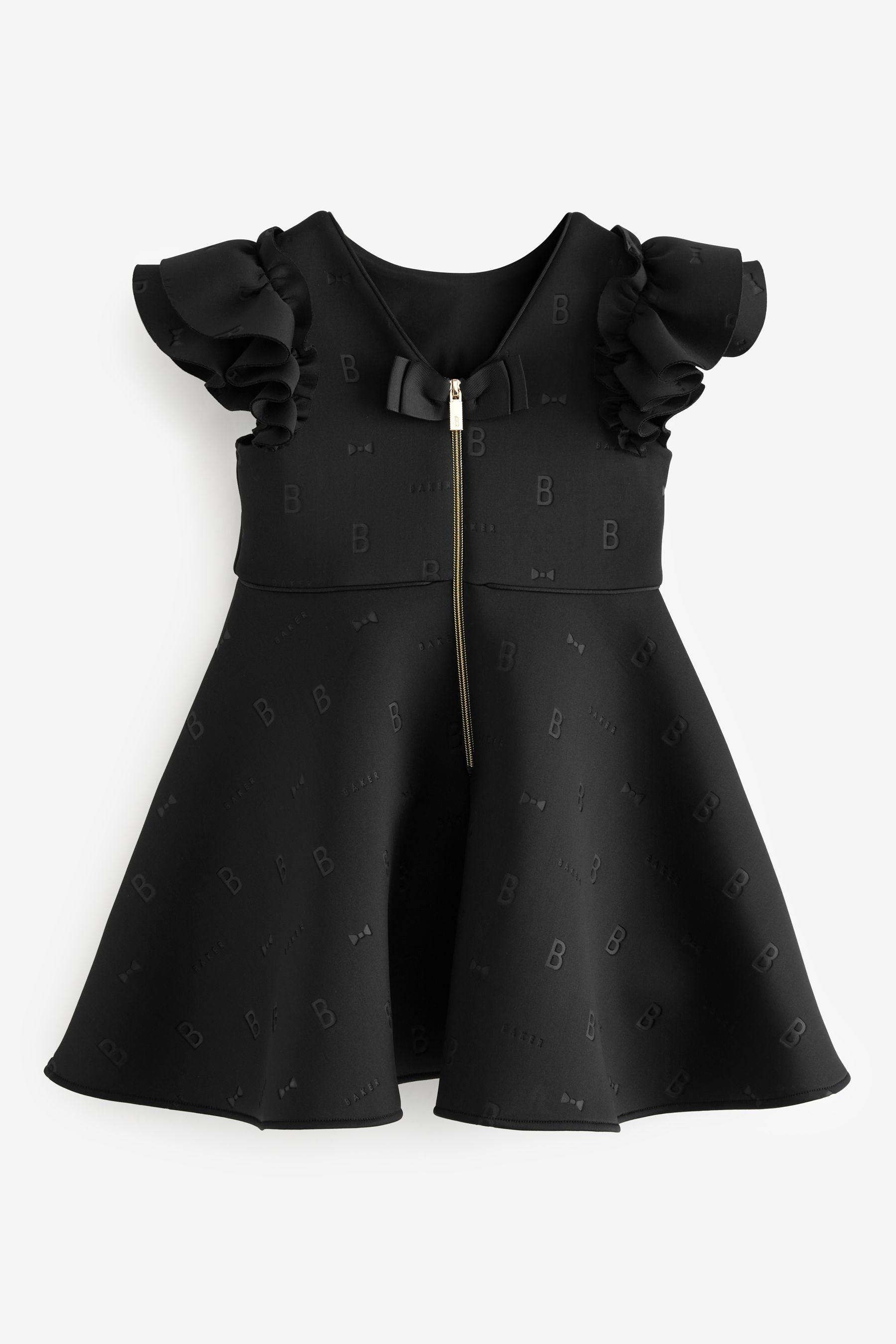 Black Baker by Ted Baker Frilled Embossed Scuba Black Dress