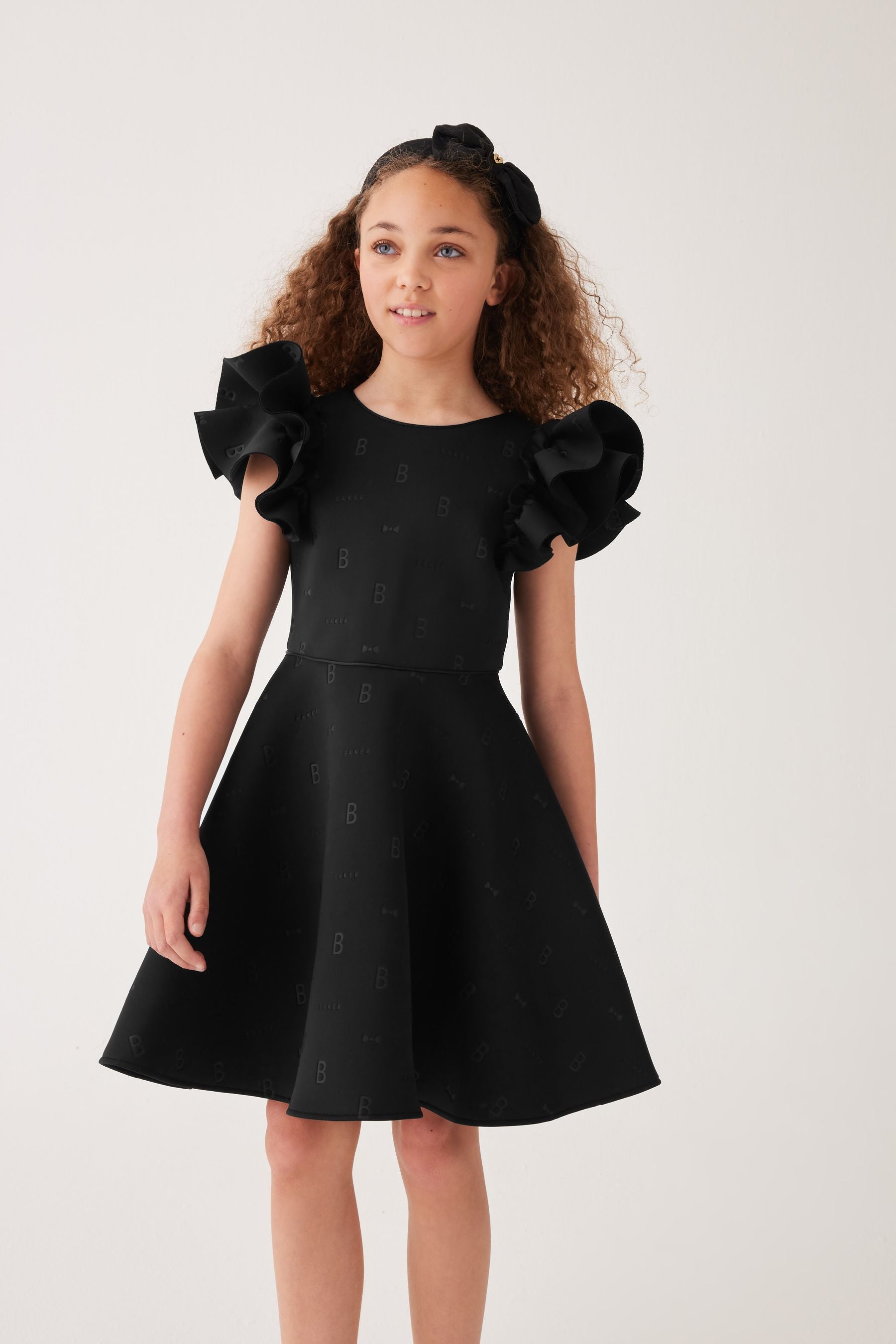 Baker by Ted Baker Frilled Embossed Scuba Black Dress