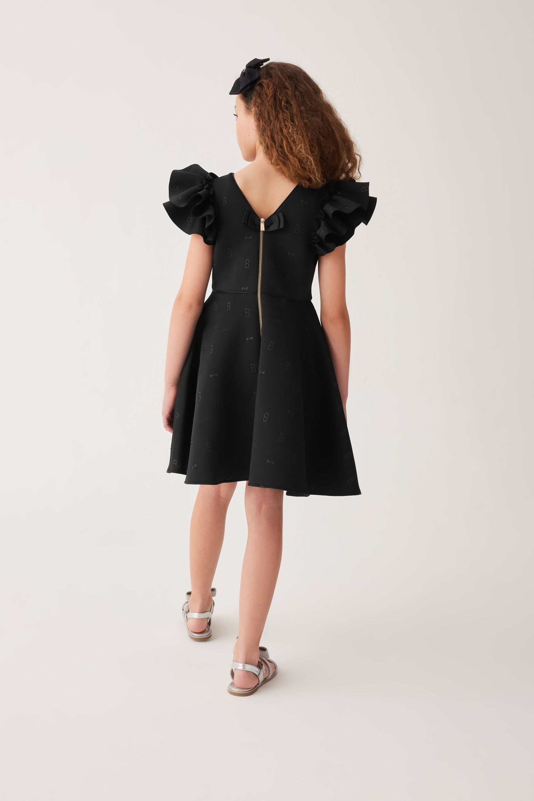 Baker by Ted Baker Frilled Embossed Scuba Black Dress