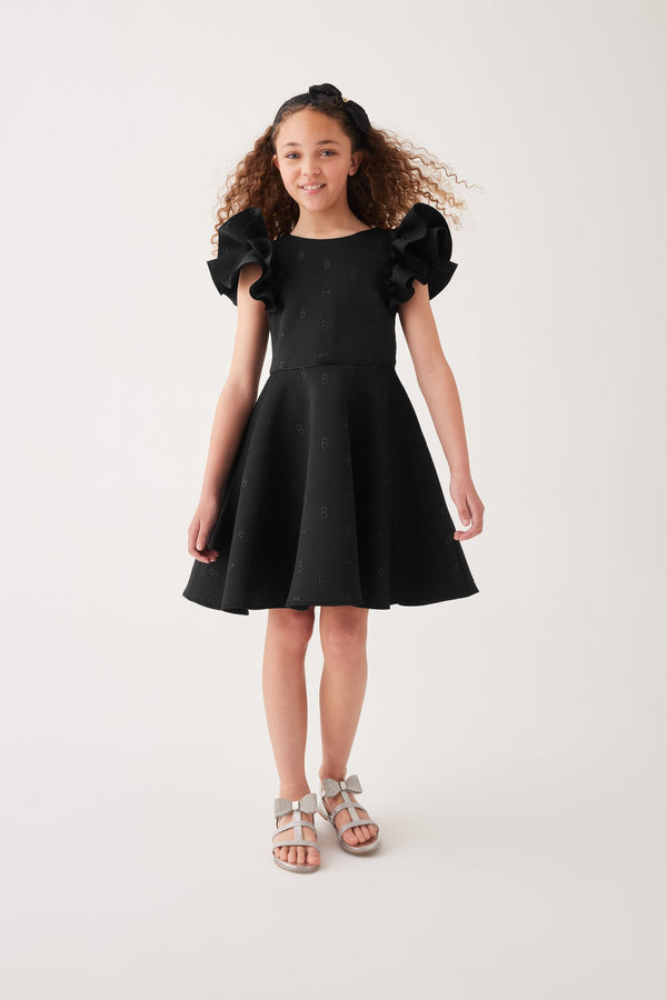 Baker by Ted Baker Frilled Embossed Scuba Black Dress