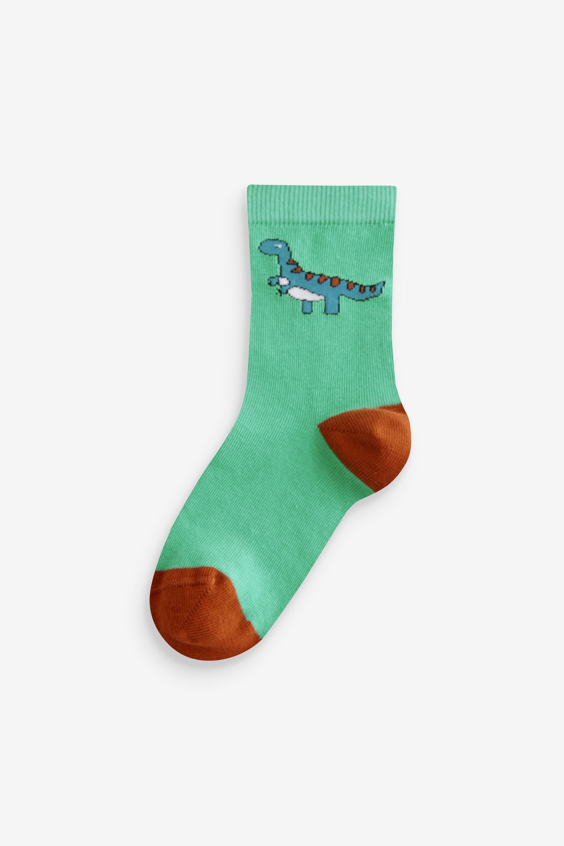 Brown/Green/Navy Blue Dinosaurs Print Cotton Rich Socks 5 Pack