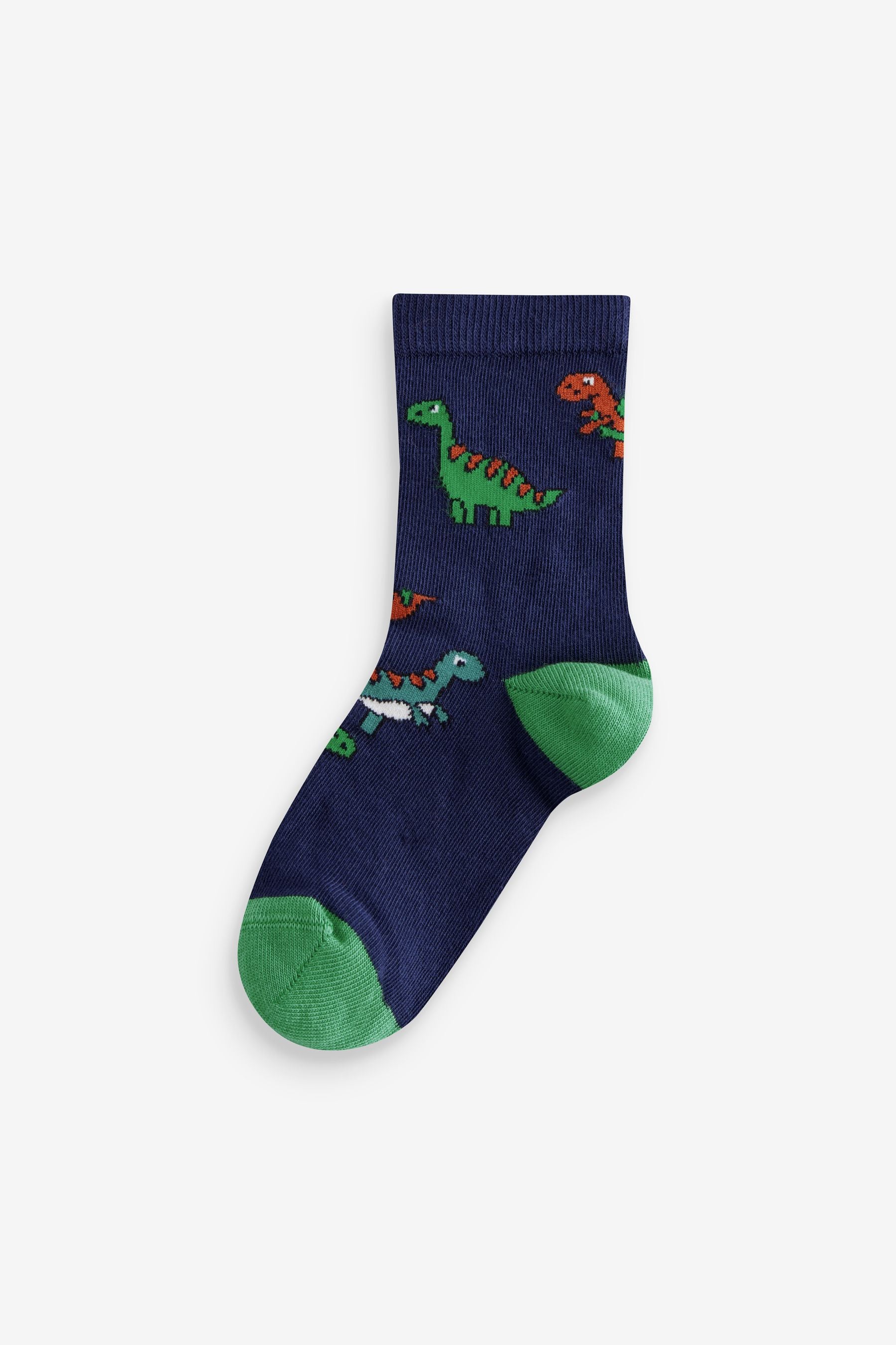 Brown/Green/Navy Blue Dinosaurs Print Cotton Rich Socks 5 Pack