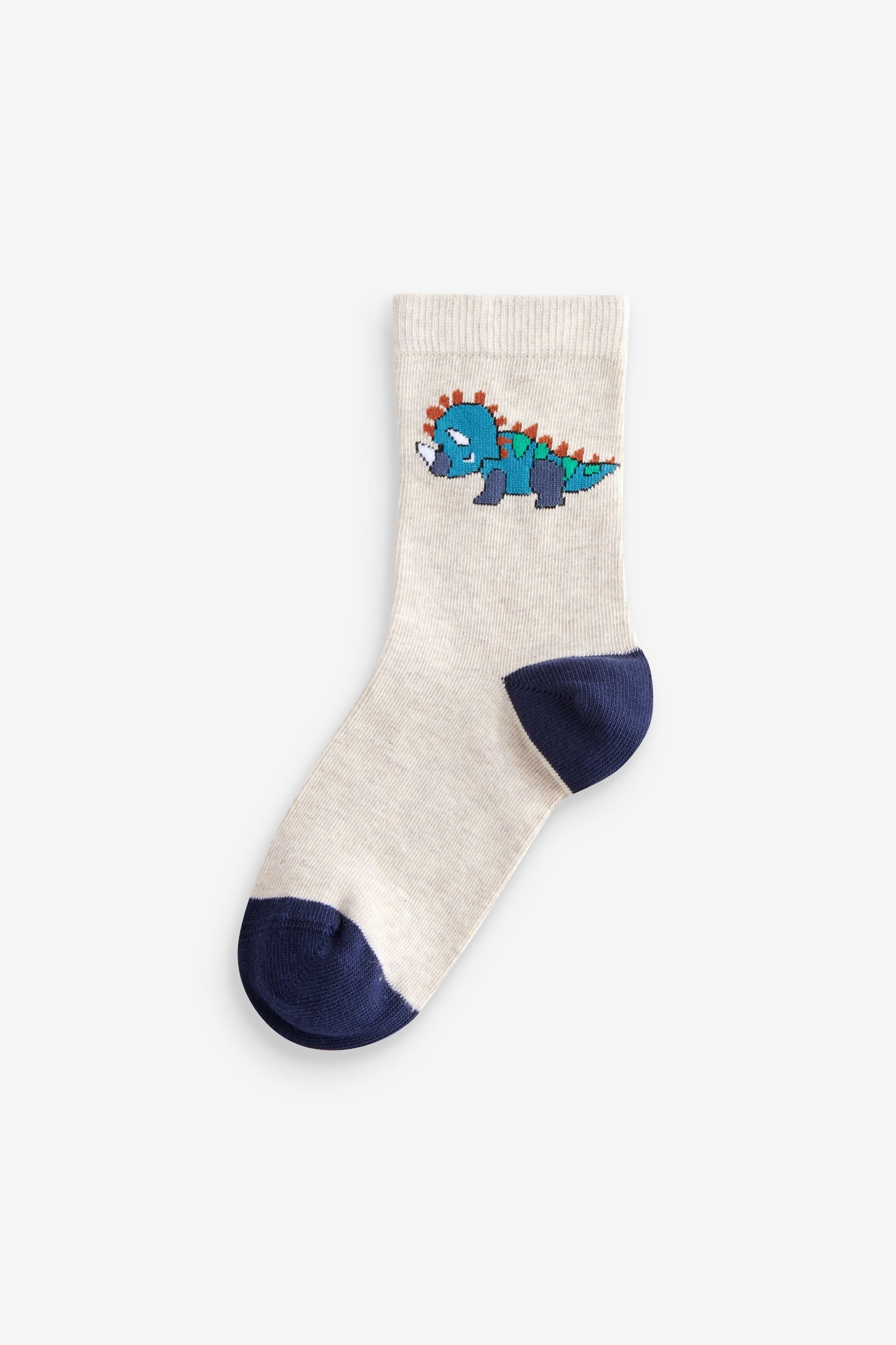 Brown/Green/Navy Blue Dinosaurs Print Cotton Rich Socks 5 Pack