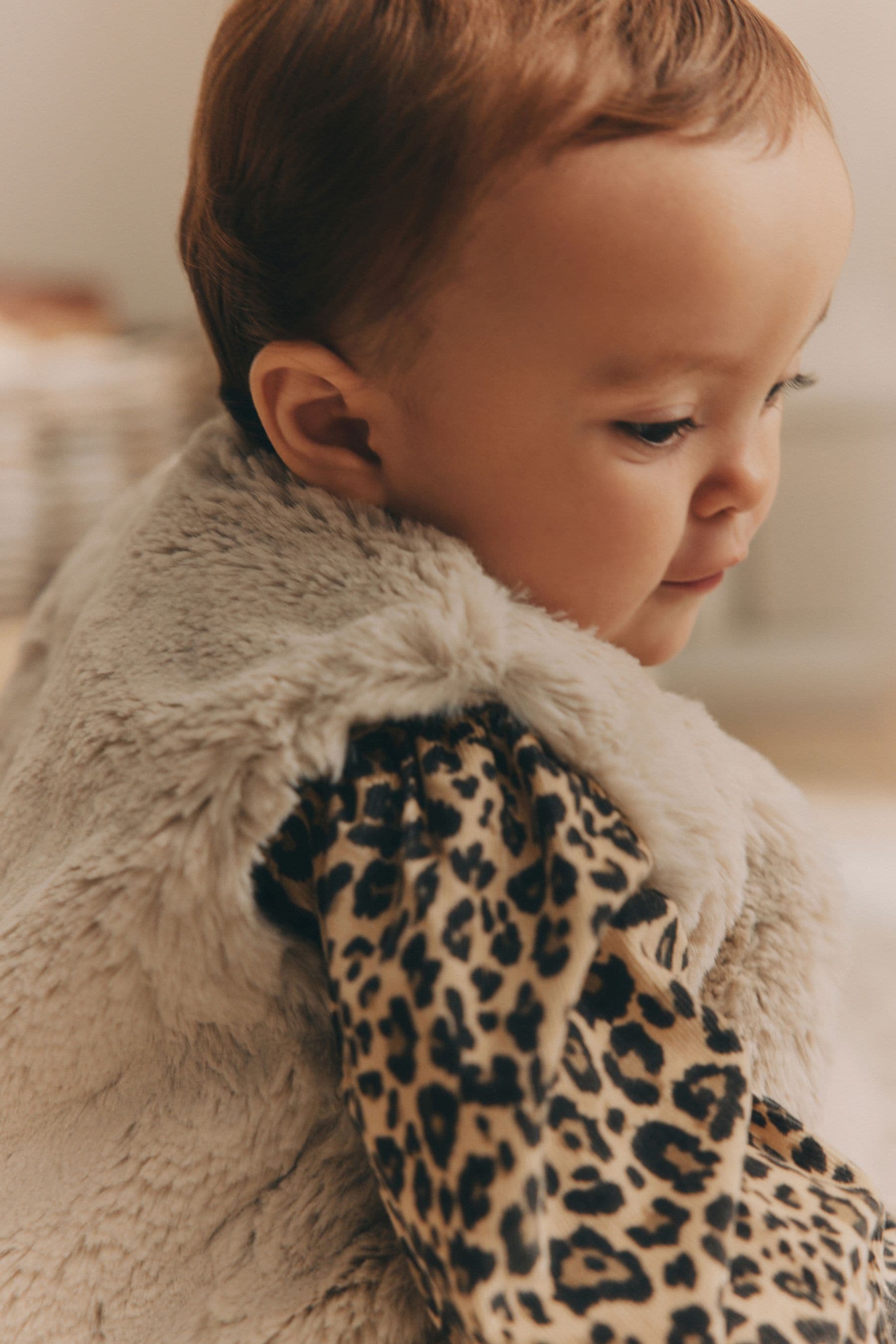 Leopard Print Faux Fur Gilet, Dress & Tights Set (0mths-2yrs)