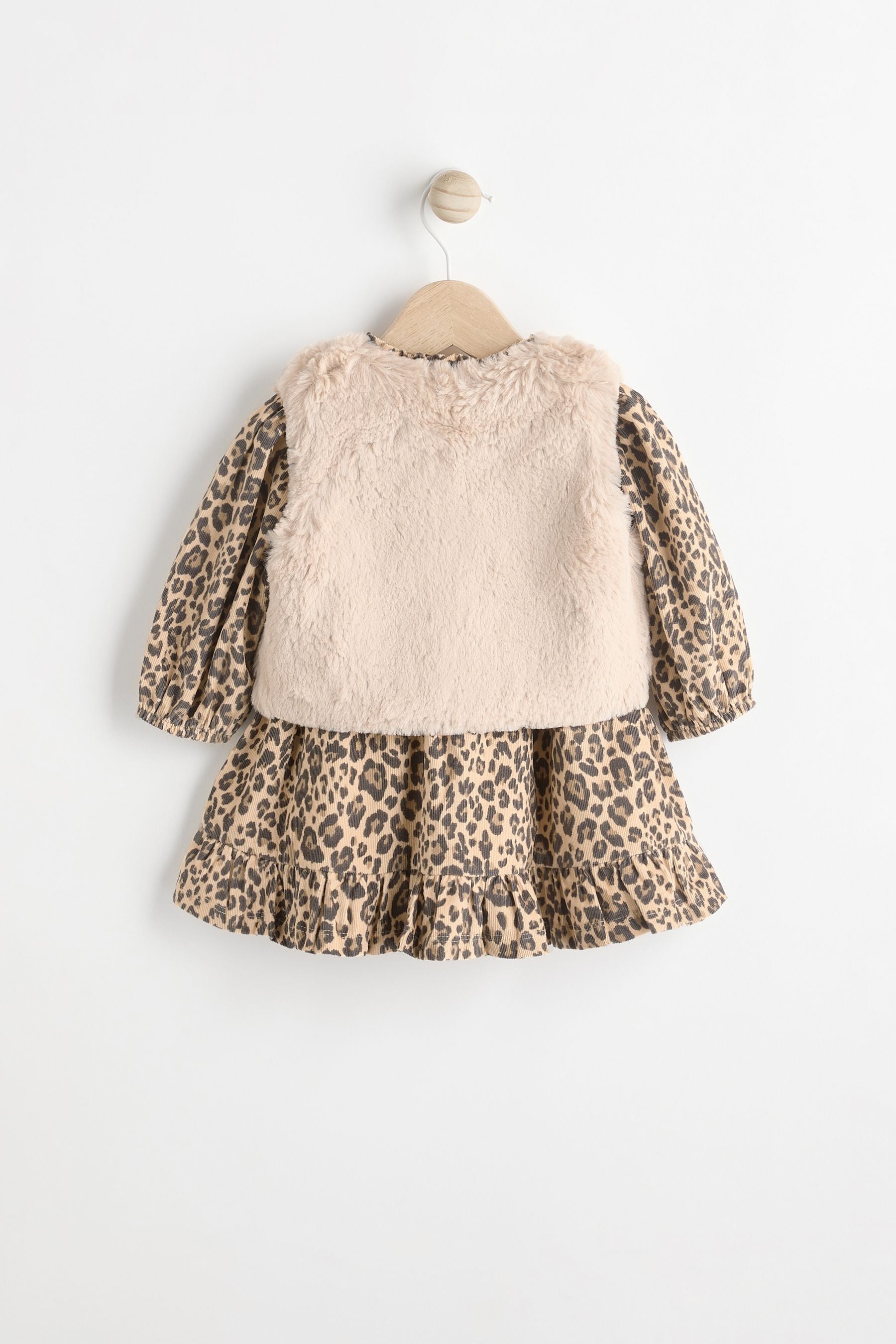 Leopard Print Faux Fur Gilet, Dress & Tights Set (0mths-2yrs)