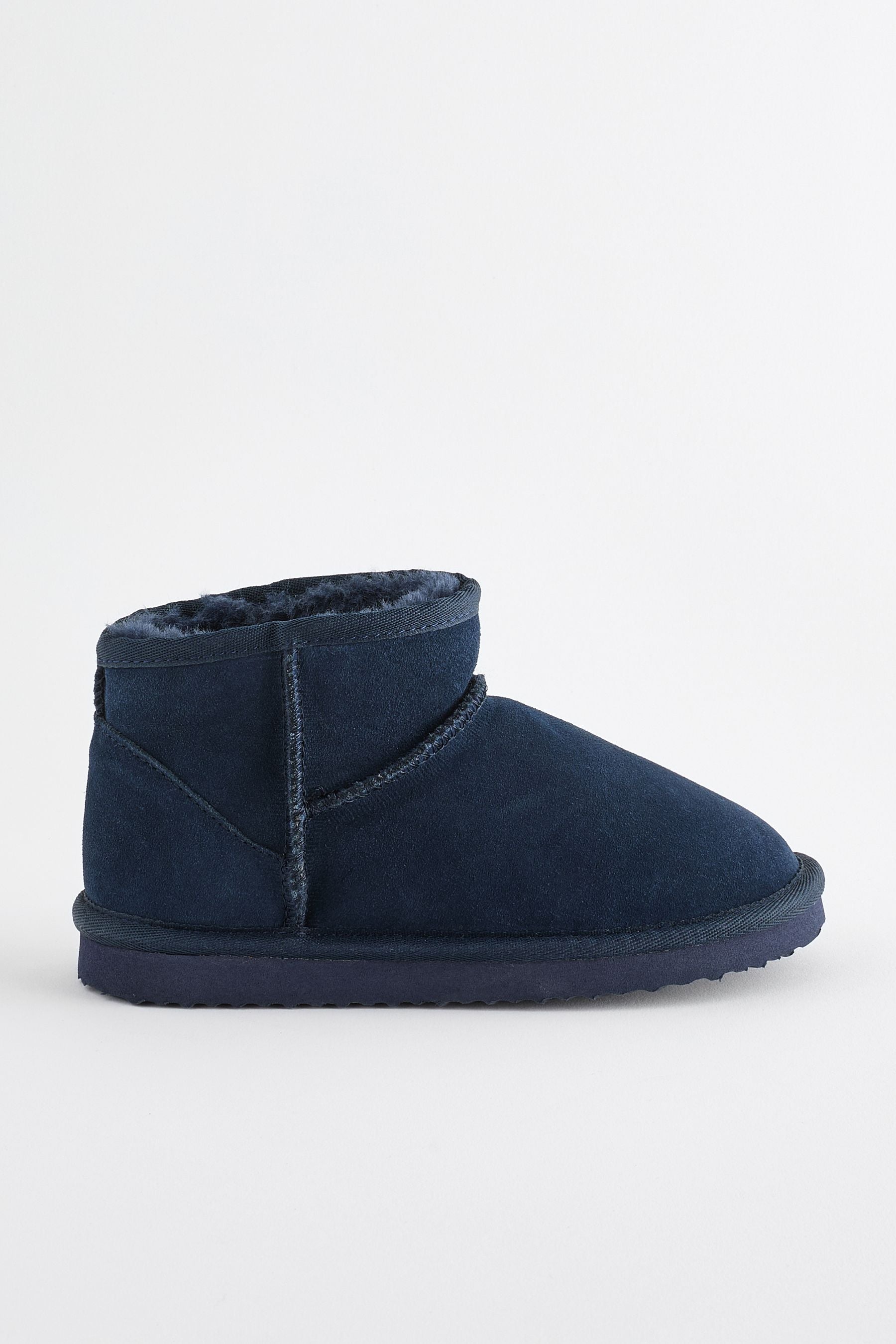 Navy Blue Suede Warm Lined Ankle Slipper Boots