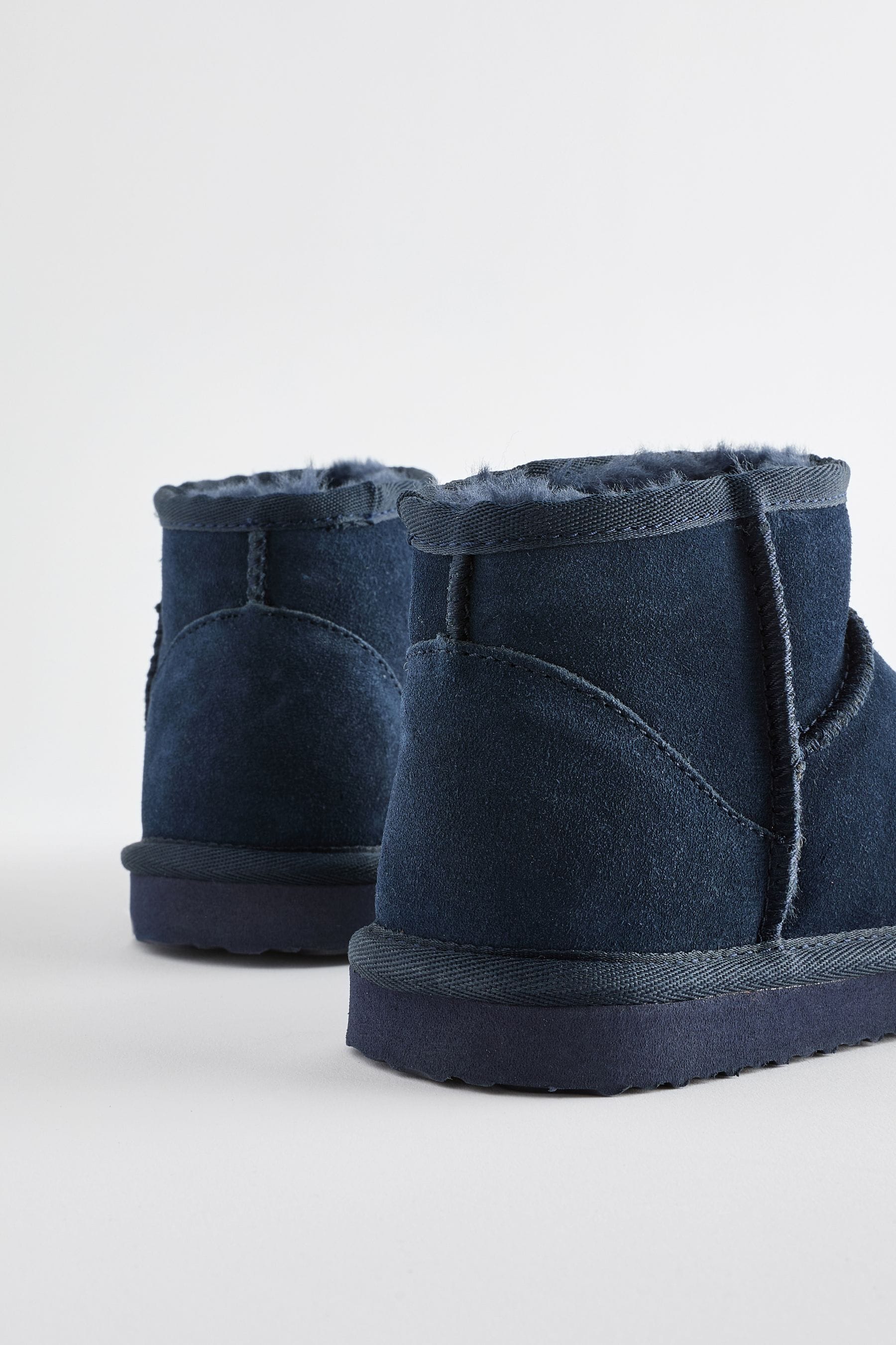 Navy Blue Suede Warm Lined Ankle Slipper Boots