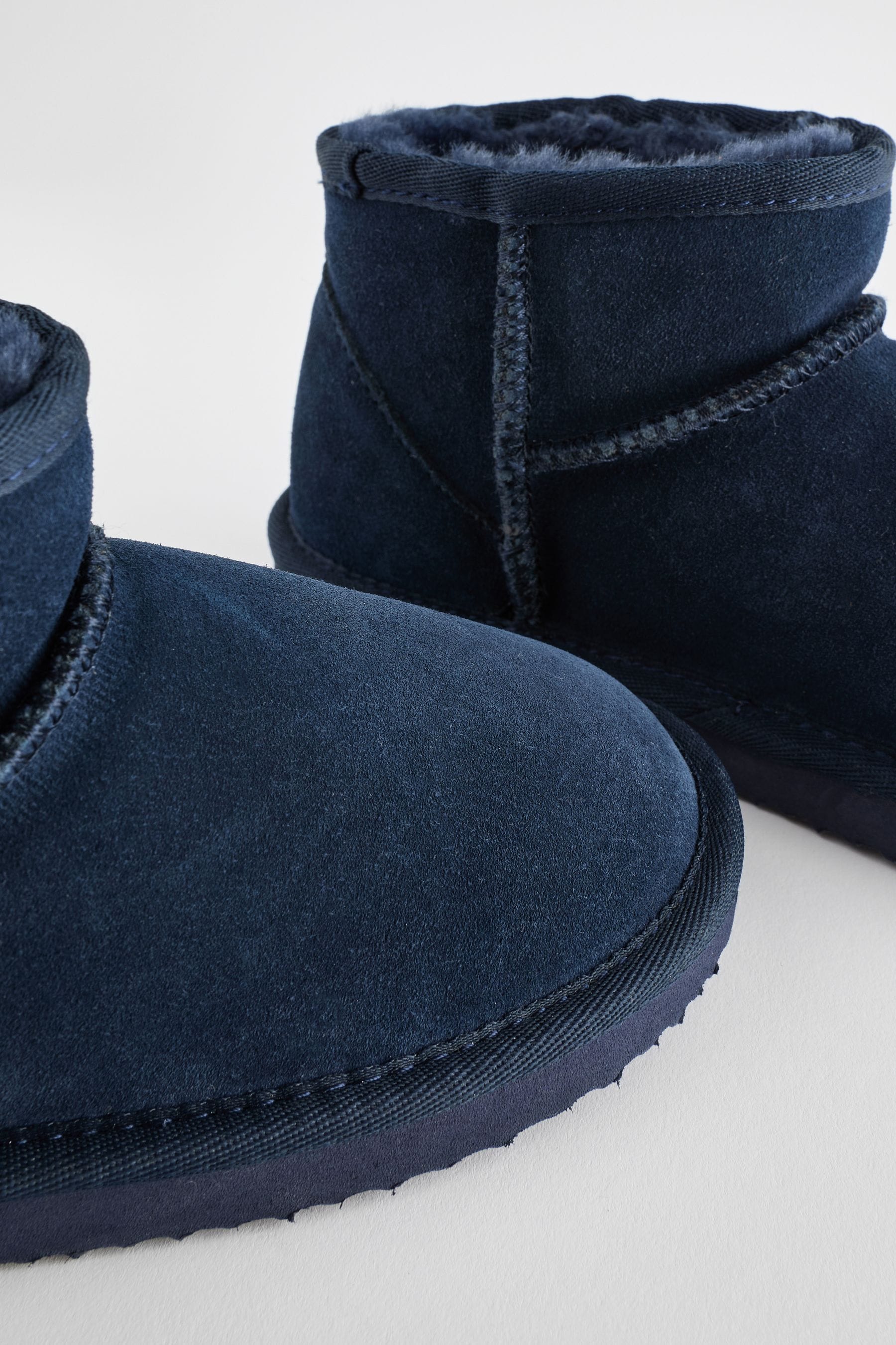 Navy Blue Suede Warm Lined Ankle Slipper Boots