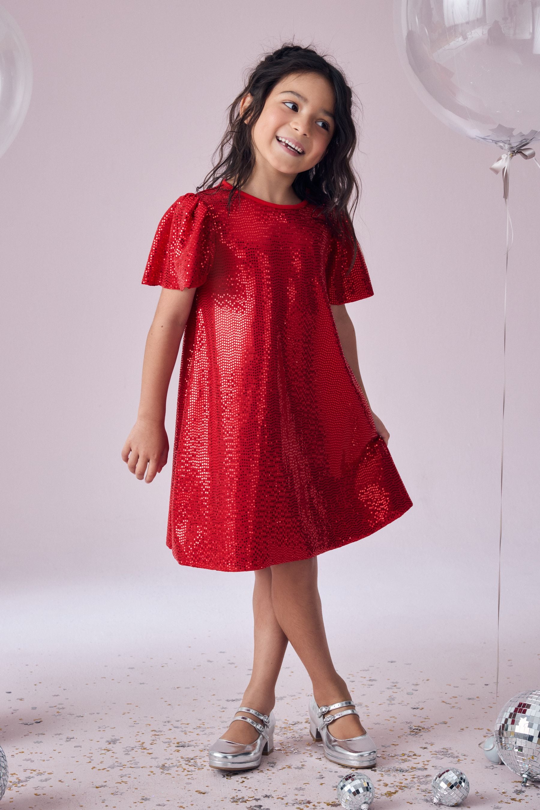 Red Sparkle Angel Sleeve Party Dress (3-16yrs)