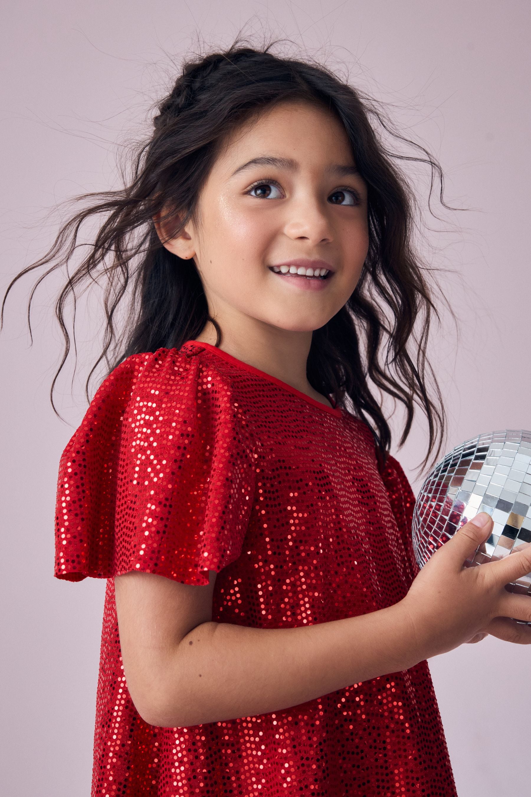 Red Sparkle Angel Sleeve Party Dress (3-16yrs)