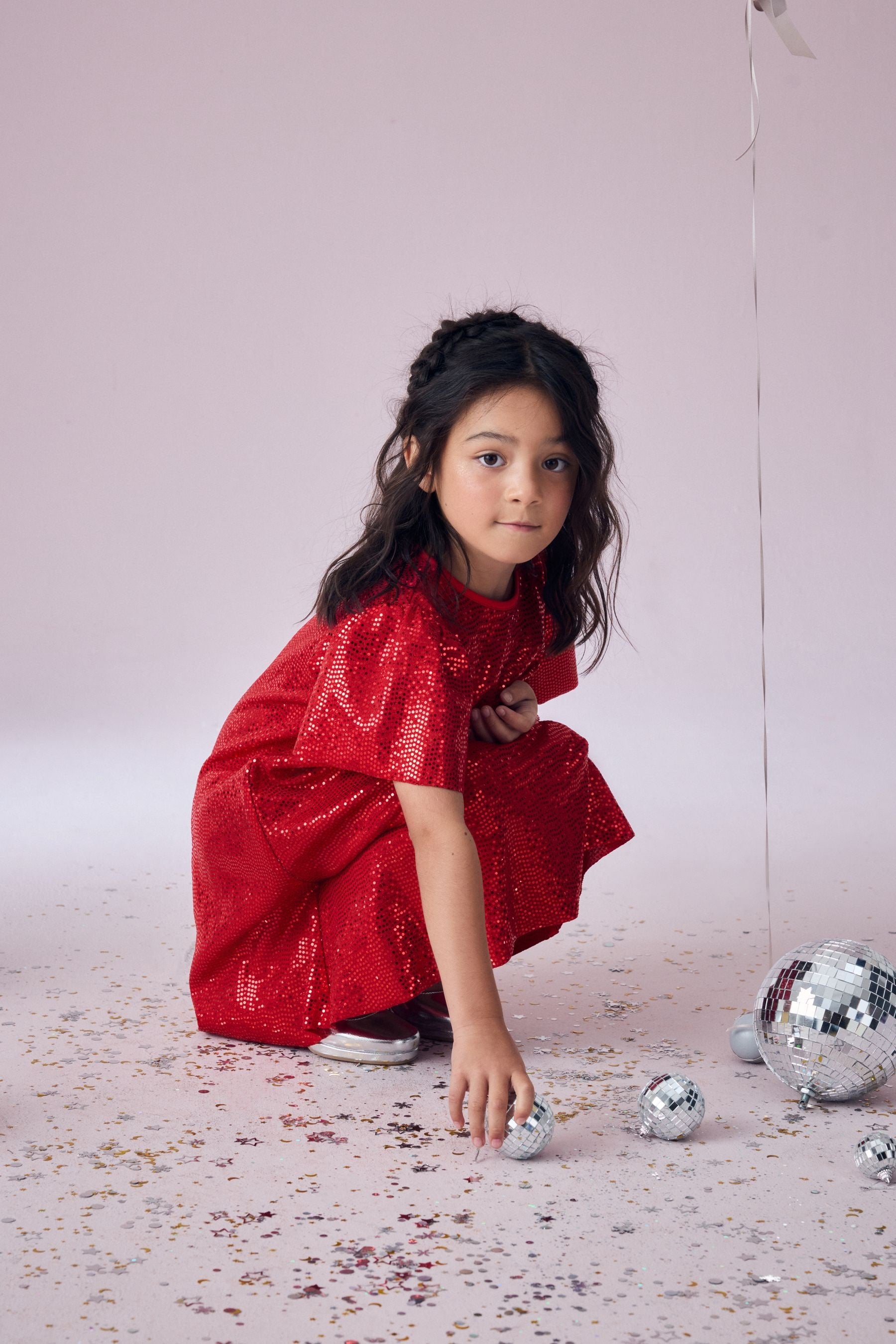 Red Sparkle Angel Sleeve Party Dress (3-16yrs)