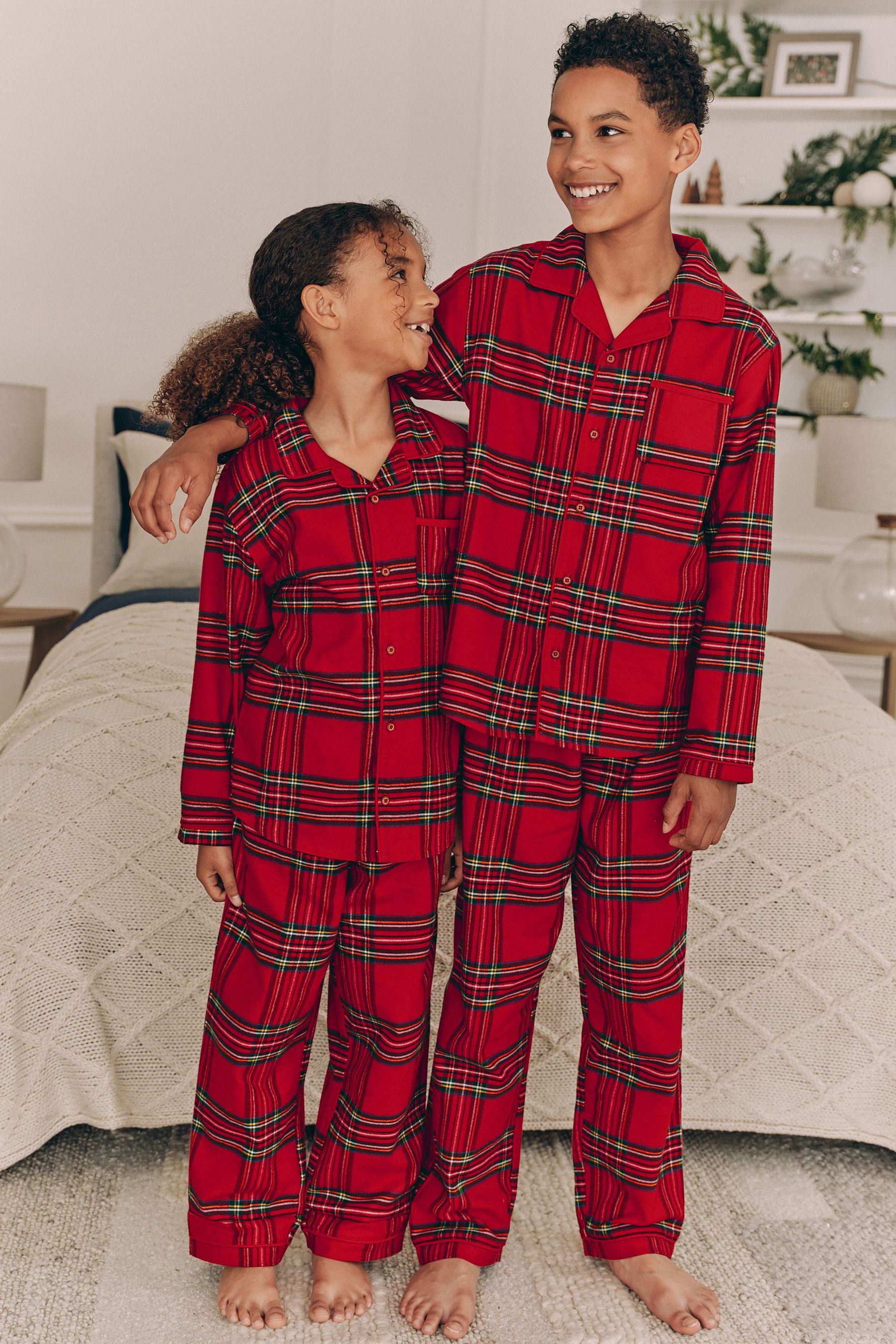 Red Check Matching Family Kids Christmas Flannel 100% Cotton Pyjamas (9mths-16yrs)