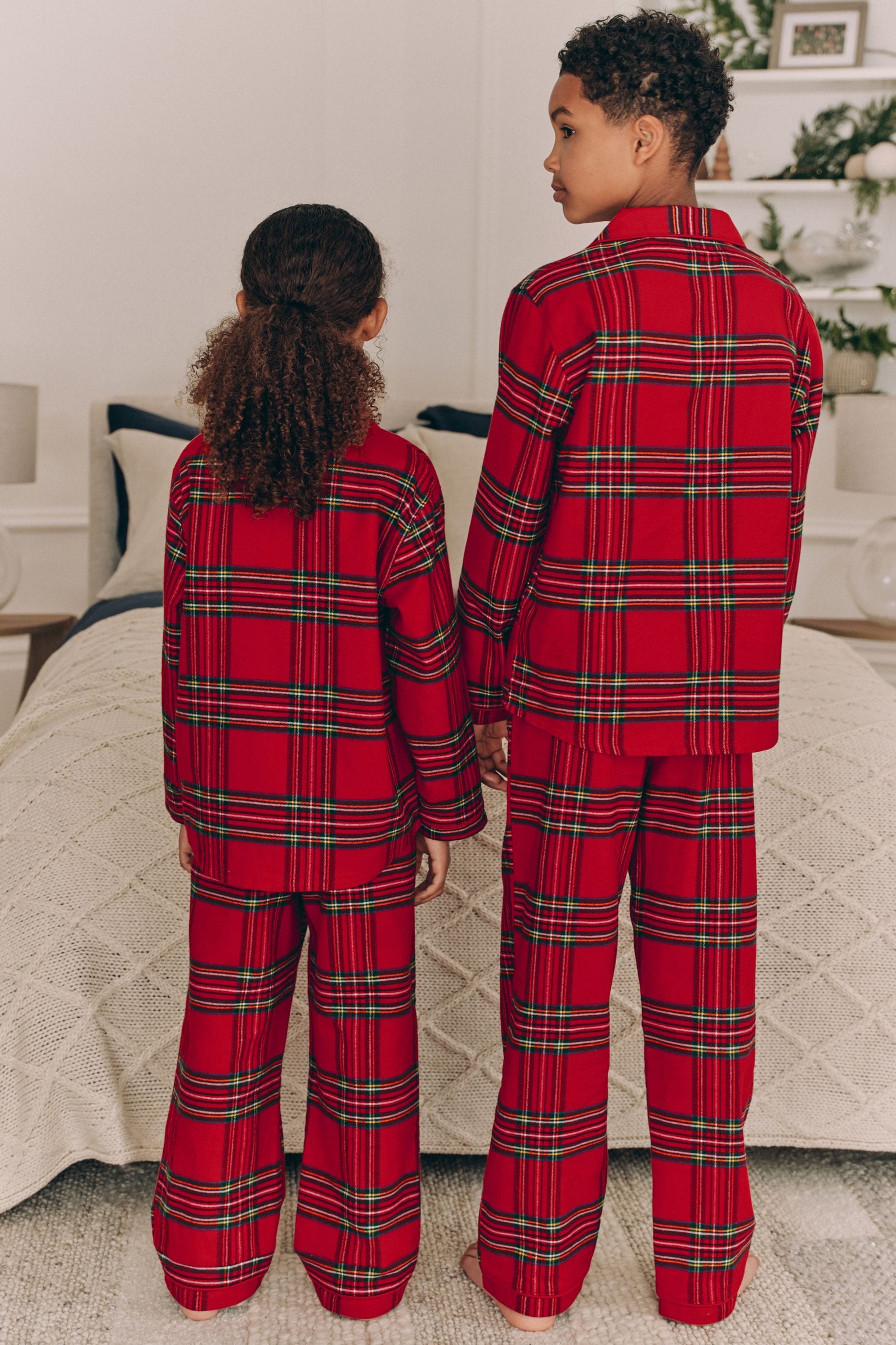 Red Check Matching Family Kids Christmas Flannel 100% Cotton Pyjamas (9mths-16yrs)