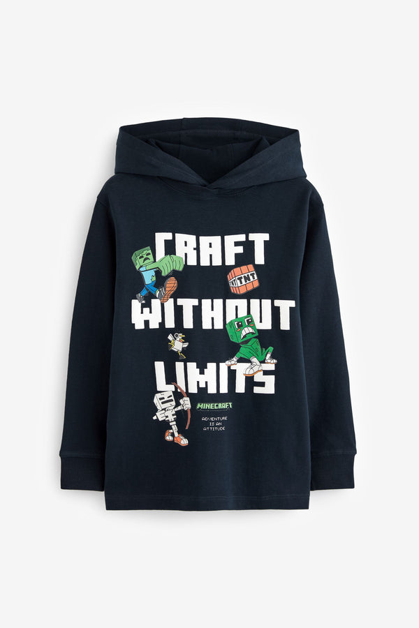 Navy 100% Cotton Licensed Minecraft Hooded T-Shirt (3-16yrs)