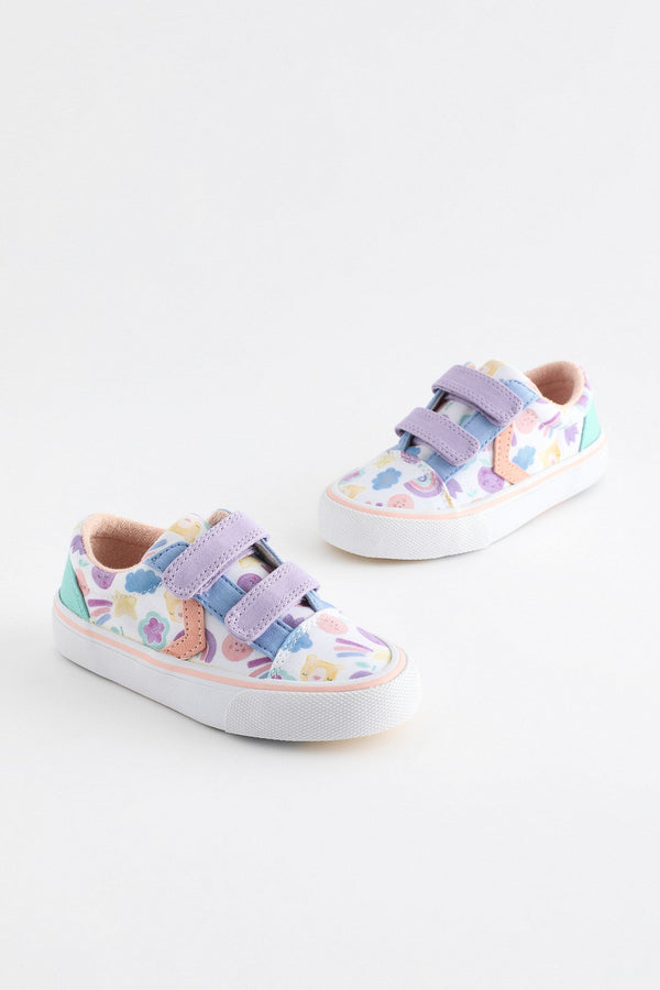 White Character Touch Fasten Strap Printed Trainers