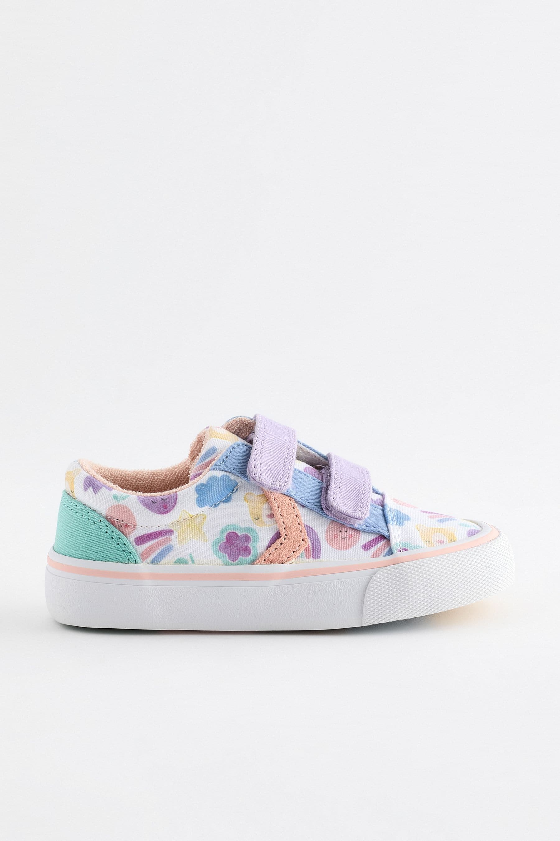 White Character Touch Fasten Strap Printed Trainers