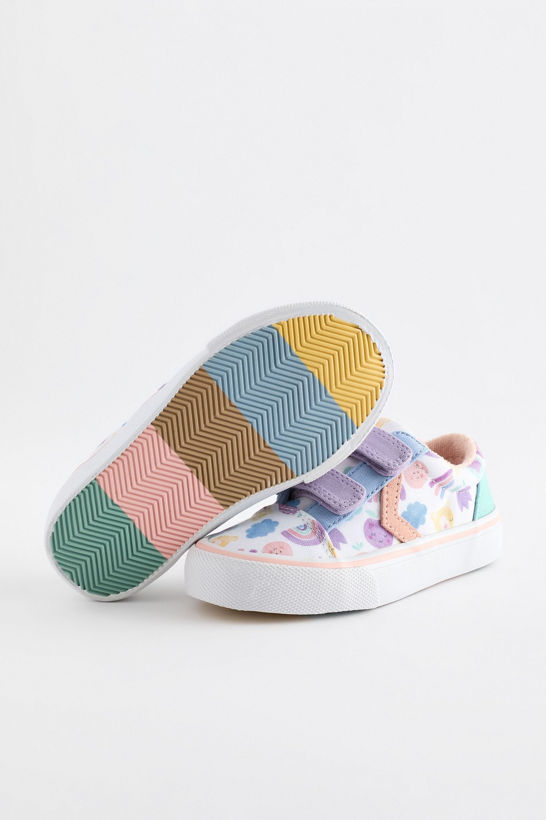 White Character Touch Fasten Strap Printed Trainers