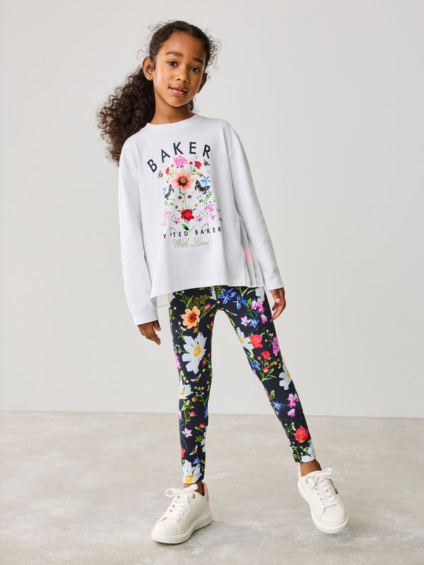 Baker by Ted Baker Multi Floral Print Back Pleat 100% Cotton T-Shirt and Printed Leggings Set