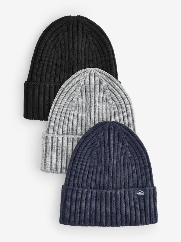 Black/Navy/Grey Knitted Beanies 3 Pack (1-16yrs)