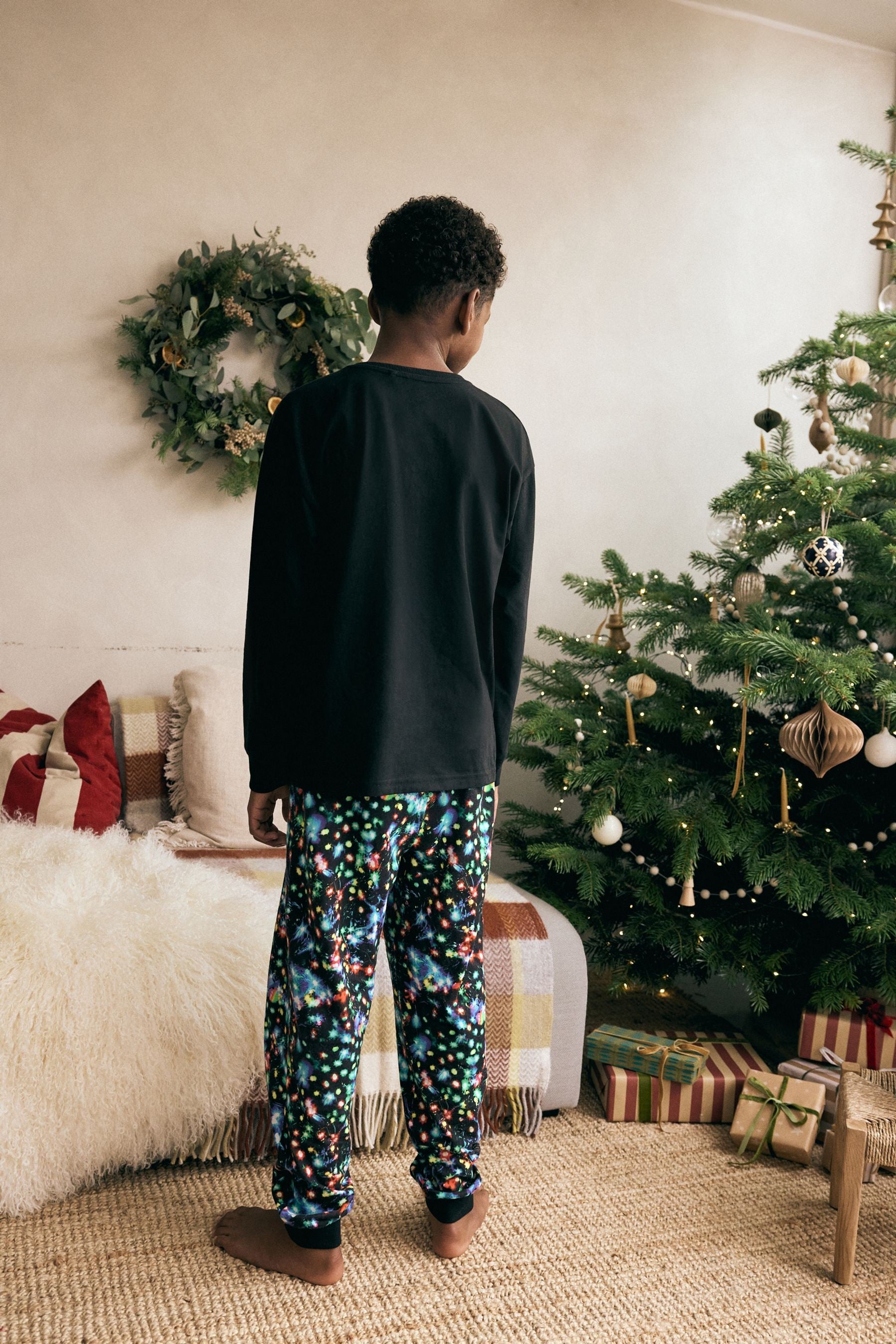 Black Gamer Christmas Tree Single Long Sleeve 100% Cotton Pyjamas (3-16yrs)