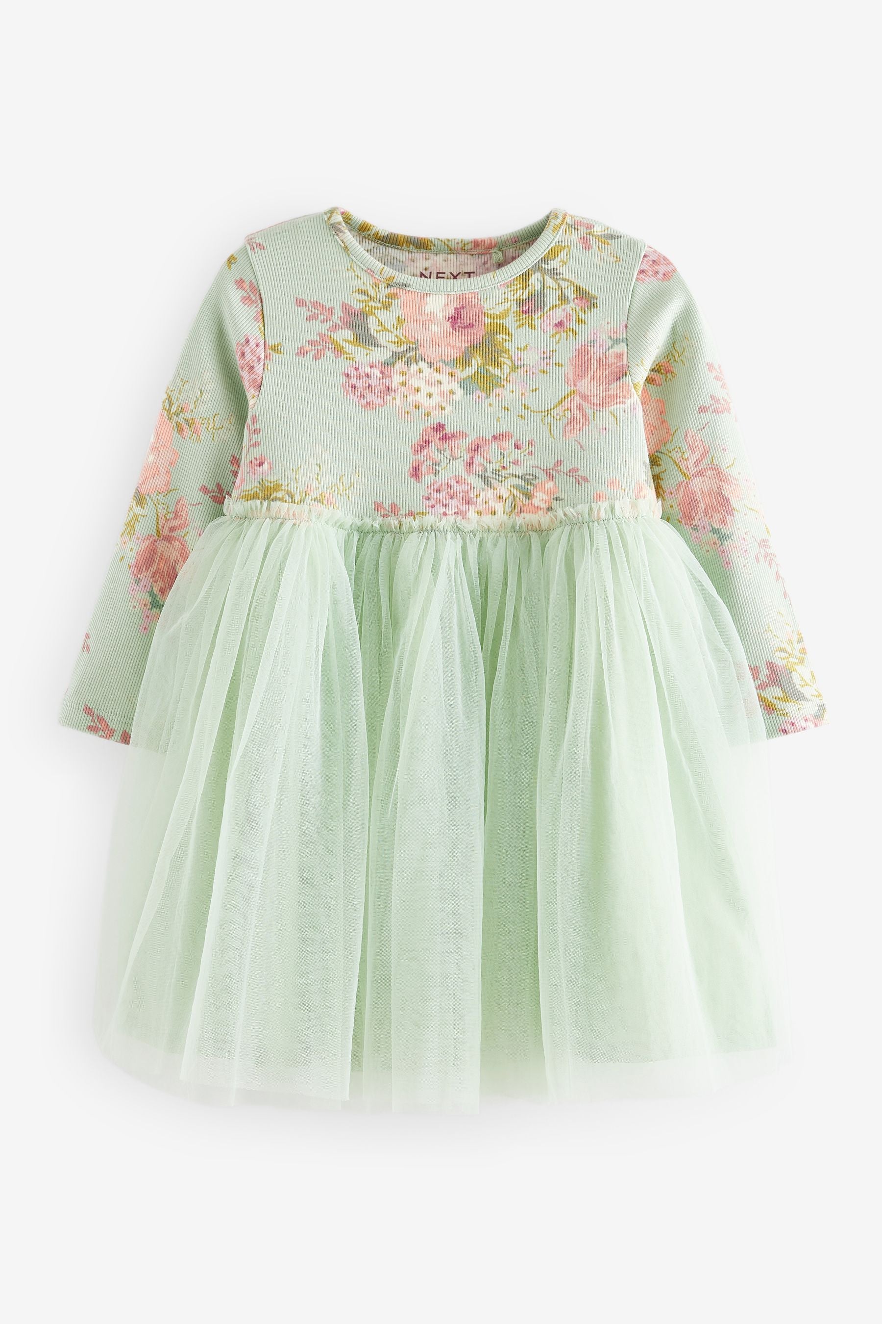 Green Long Sleeve Mesh Dress (3mths-7yrs)