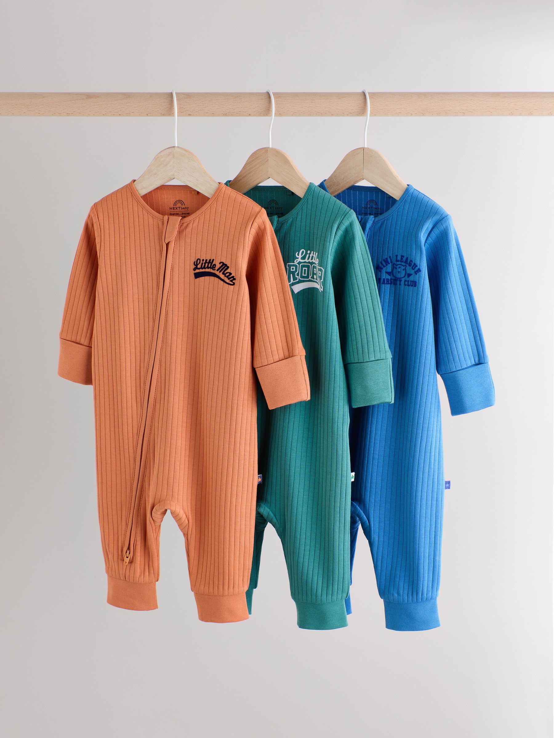 Multi Baby Two Way Zip Footless 100% Cotton Sleepsuits 3 Pack (0mths-3yrs)