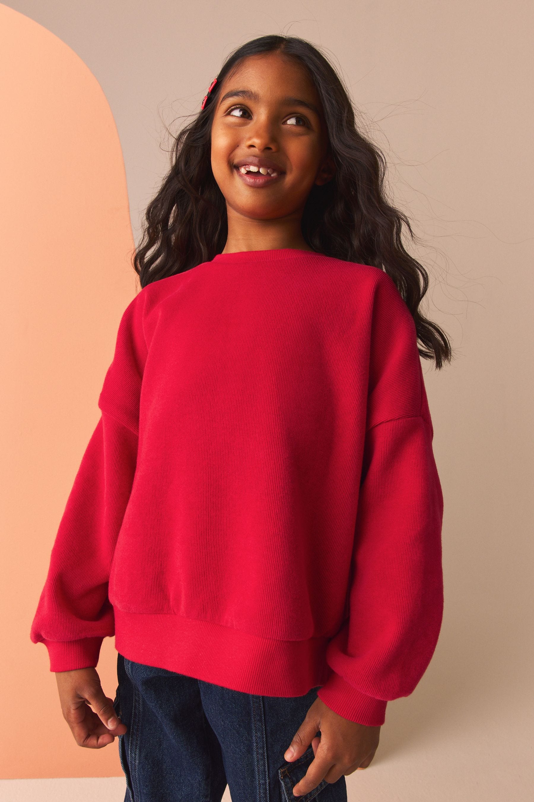 Red Oversized Cosy Rib Sweatshirt (3-16yrs)