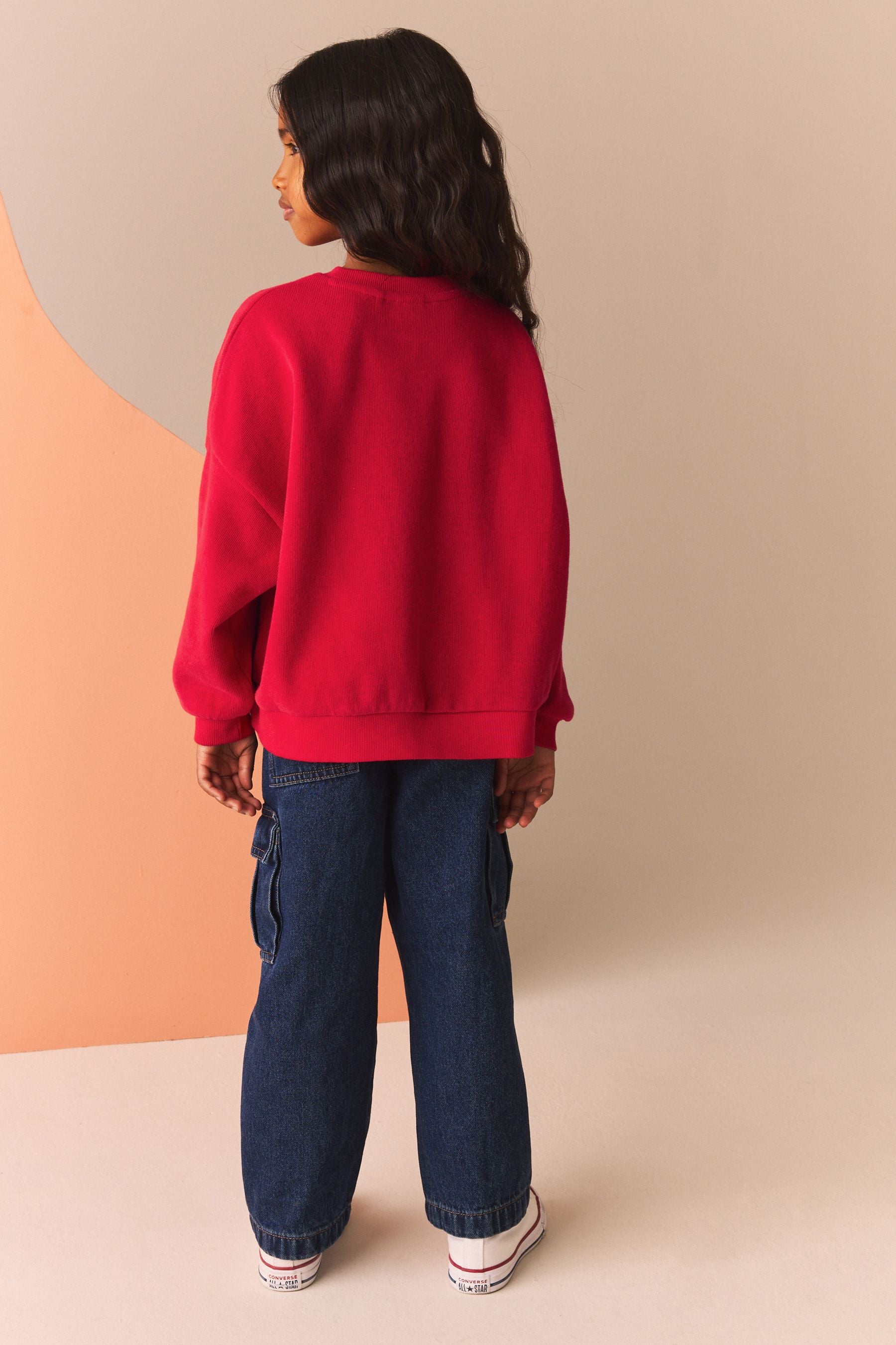 Red Oversized Cosy Rib Sweatshirt (3-16yrs)