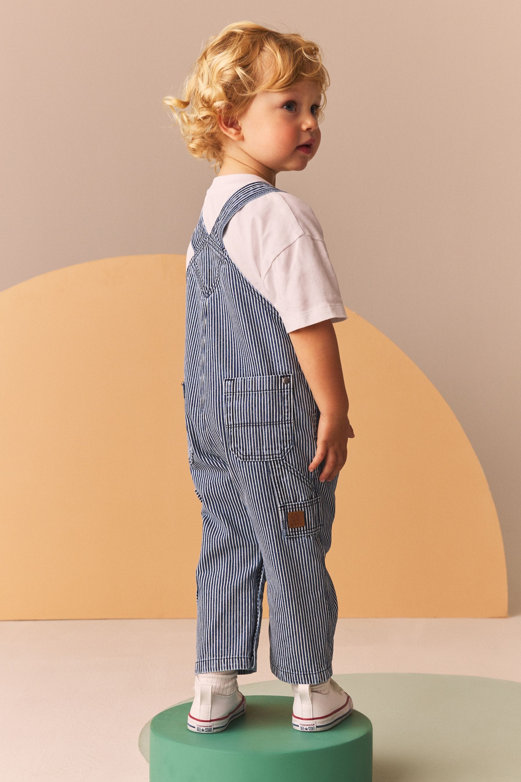 Blue/White Ticking Stripe 100% Cotton Carpenter Dungarees (3mths-7yrs)