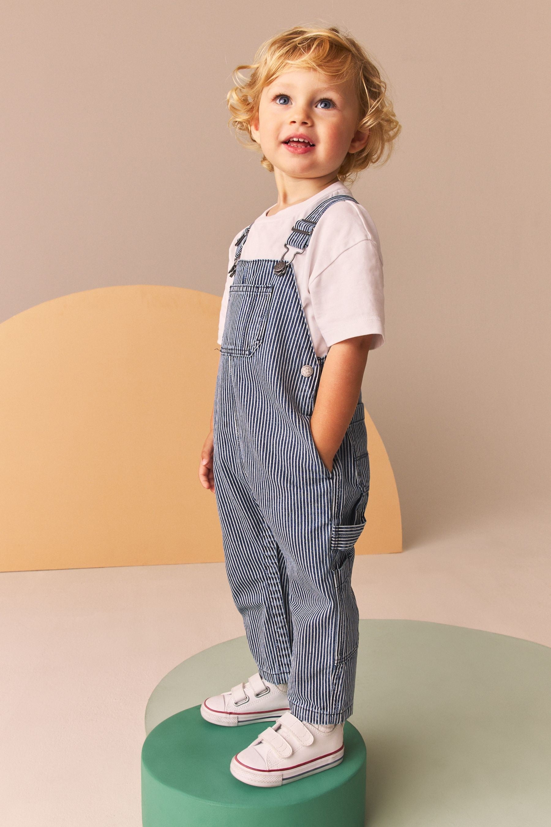 Blue/White Ticking Stripe 100% Cotton Carpenter Dungarees (3mths-7yrs)