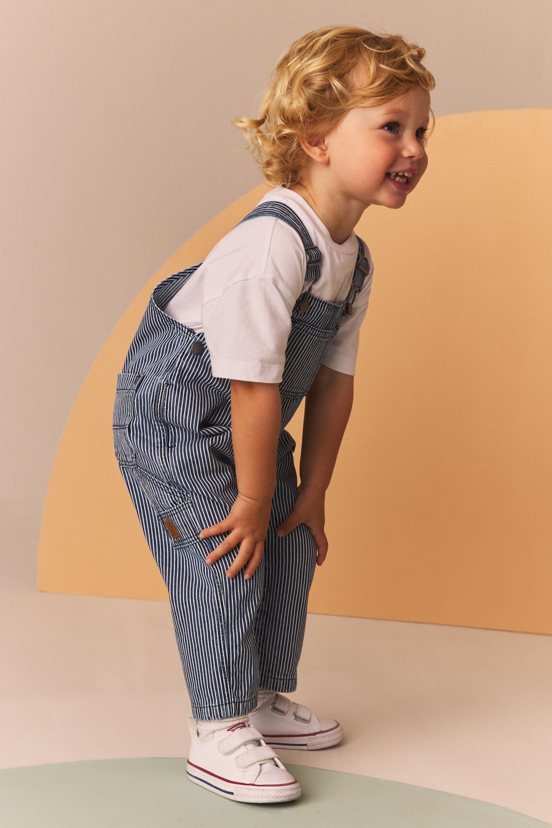 Blue/White Ticking Stripe 100% Cotton Carpenter Dungarees (3mths-7yrs)