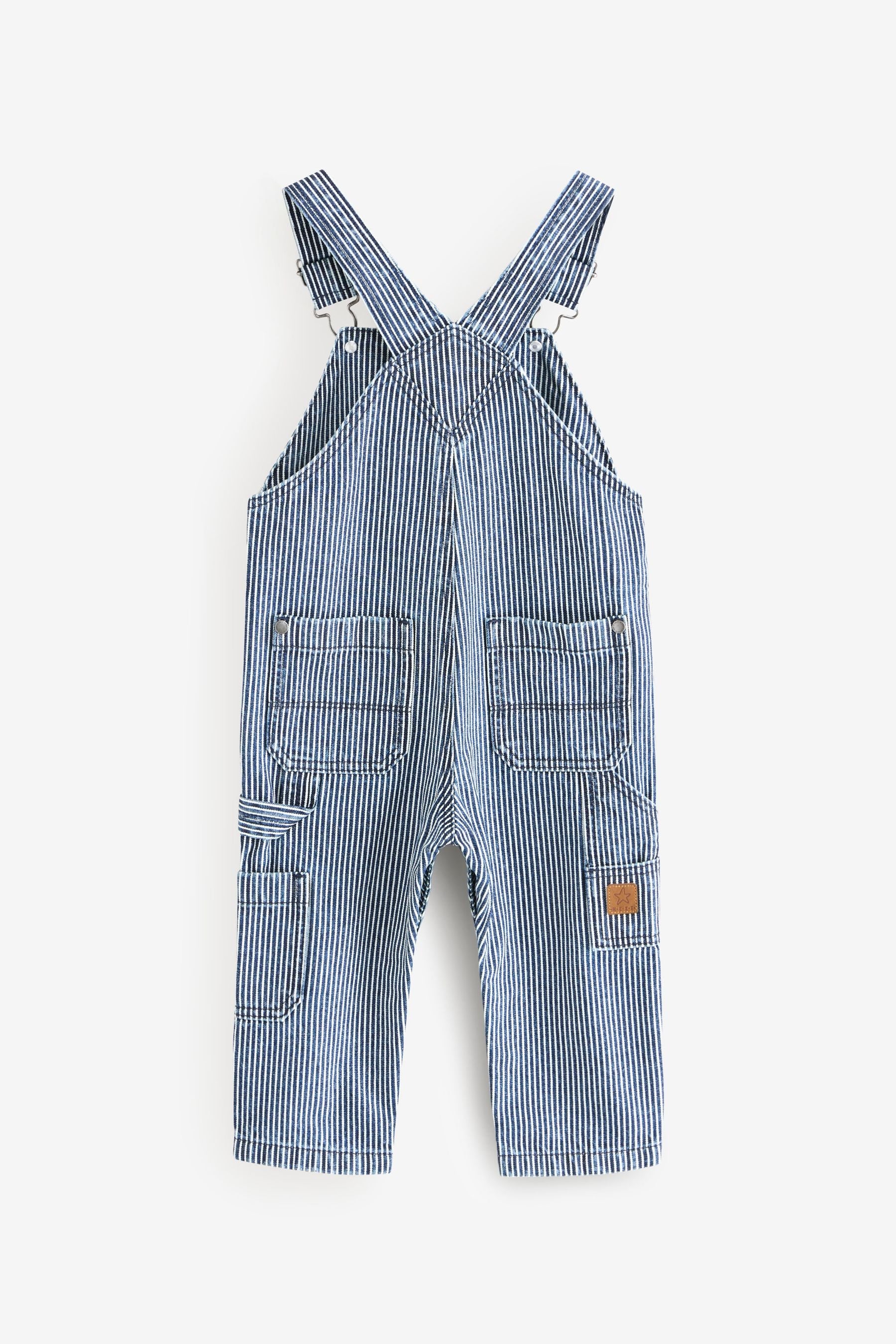 Blue/White Ticking Stripe 100% Cotton Carpenter Dungarees (3mths-7yrs)