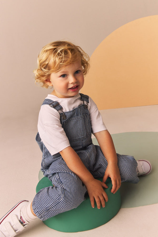 Blue/White Ticking Stripe 100% Cotton Carpenter Dungarees (3mths-7yrs)