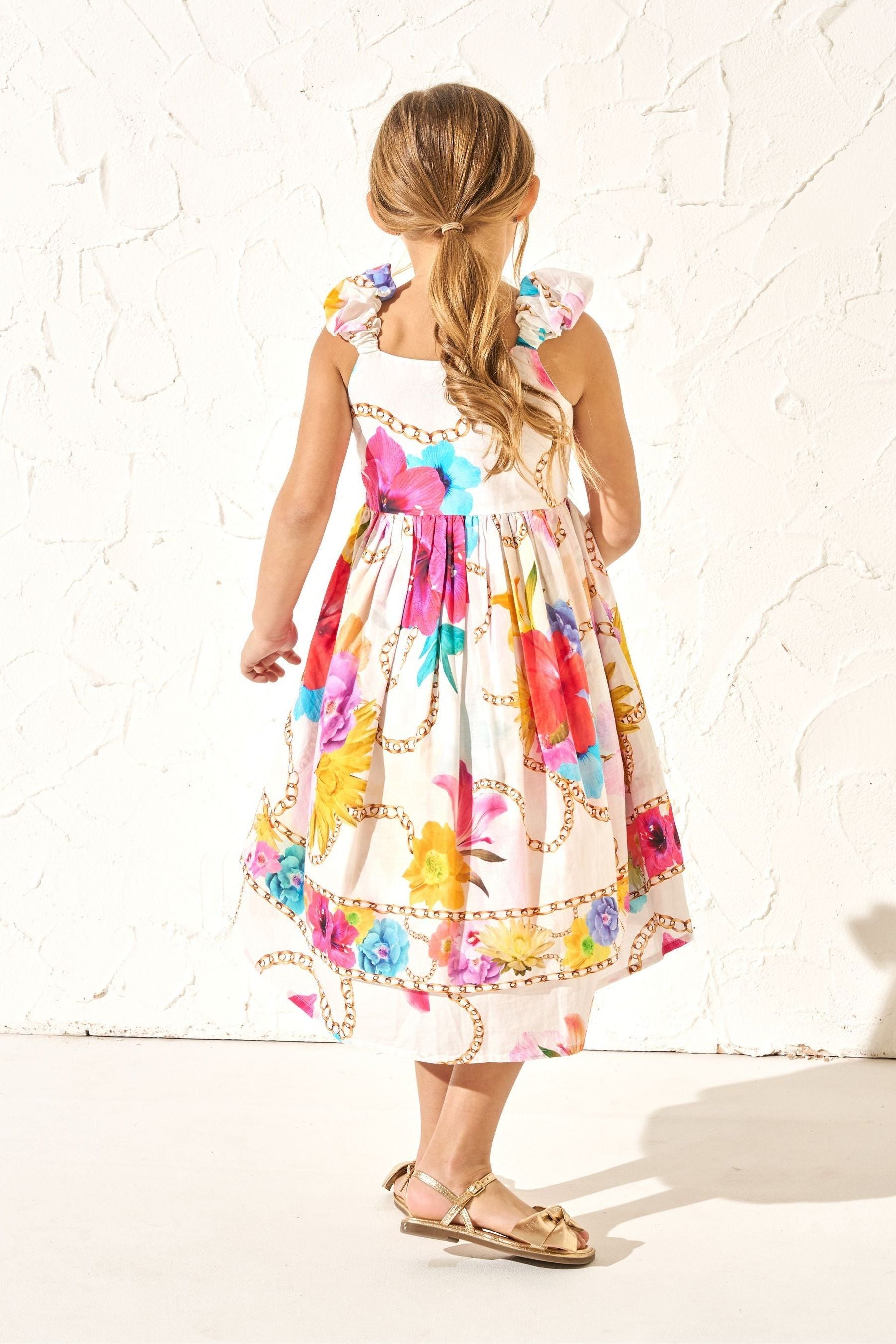 White Angel & Rocket Multi Katie Tiered Print Dress