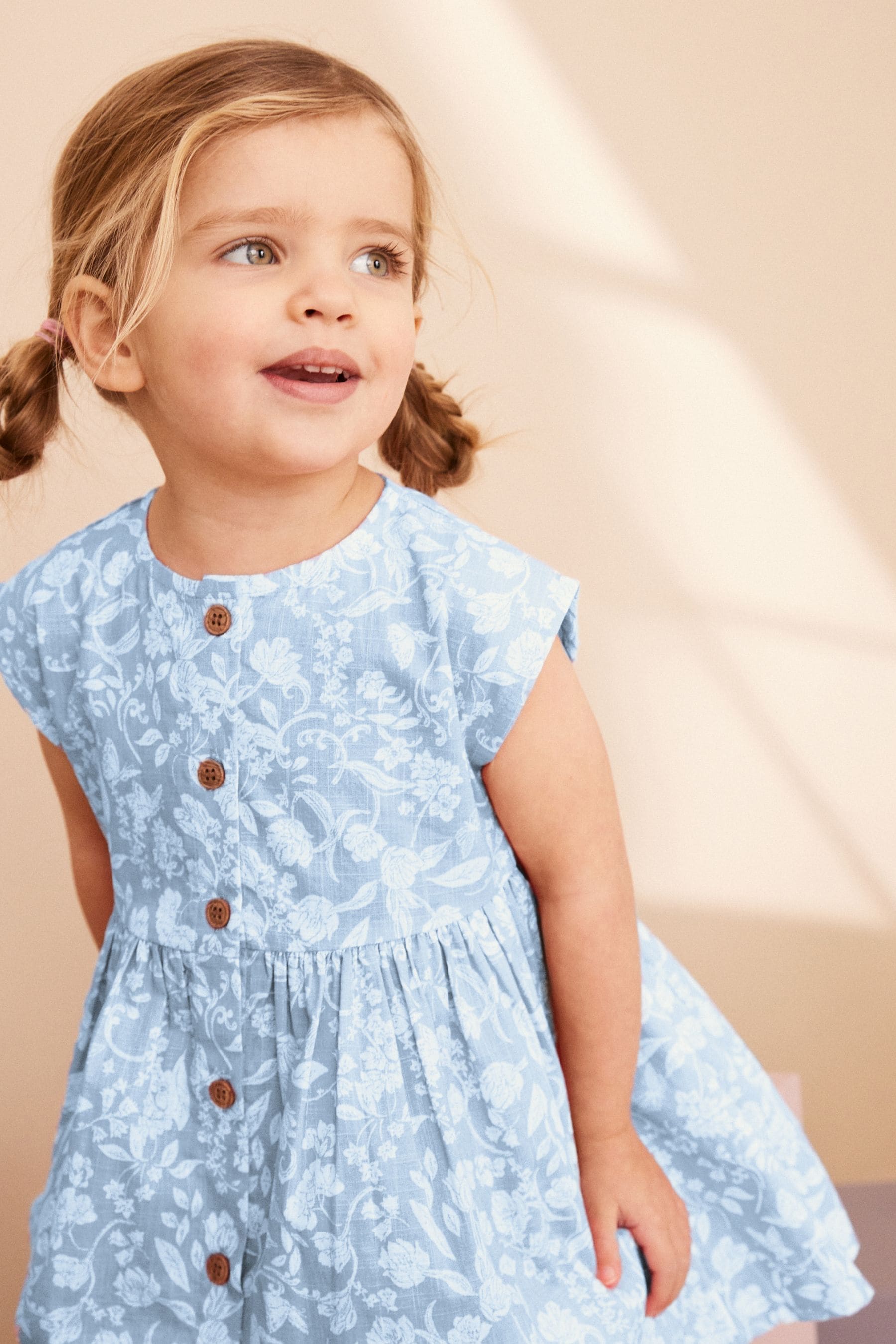 Blue Floral Button Through Summer Dress (3mths-8yrs)