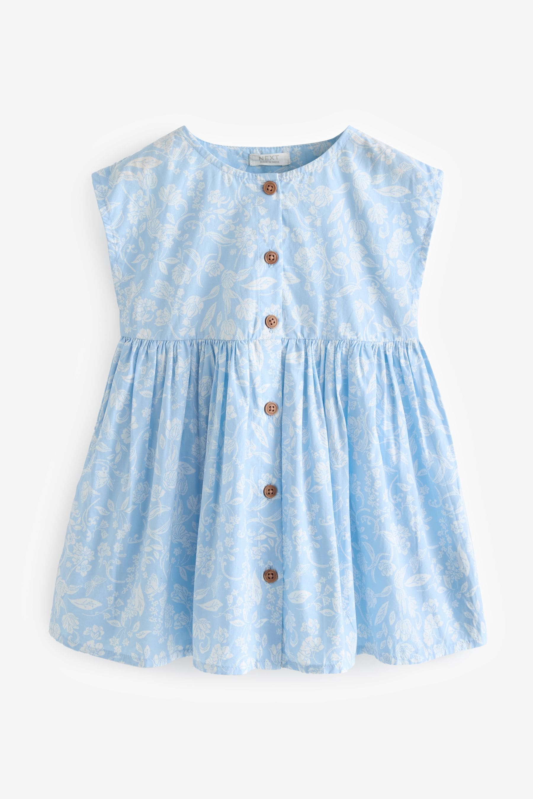 Blue Floral Button Through Summer Dress (3mths-8yrs)