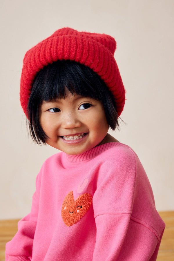 Red Chunky Rib Beanie Hat (1-16yrs)