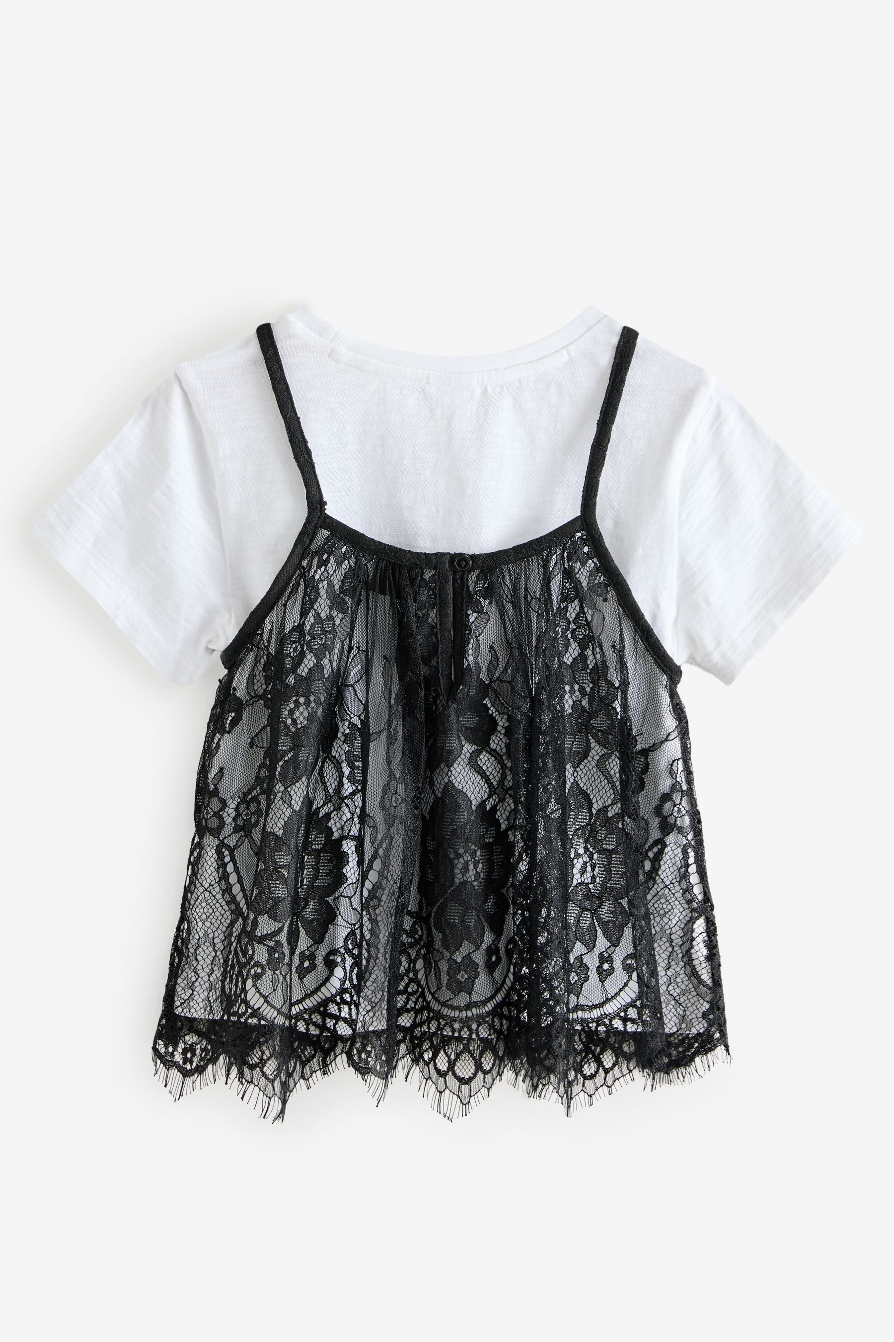 Black Lace Cami And 100% Cotton T-Shirt Set (3-16yrs)