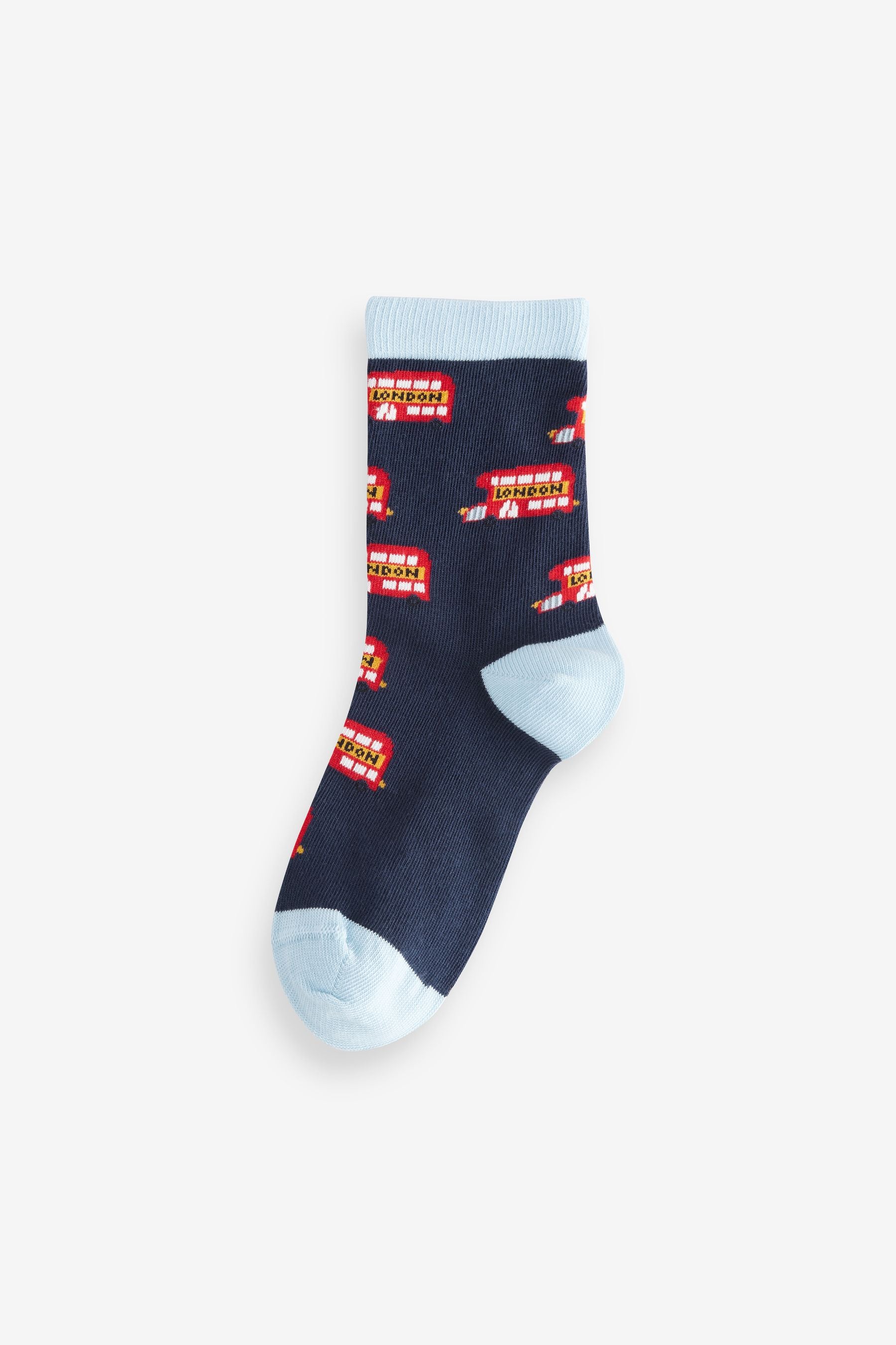 Blue/Red London Bus Print Cotton Rich Socks 5 Pack