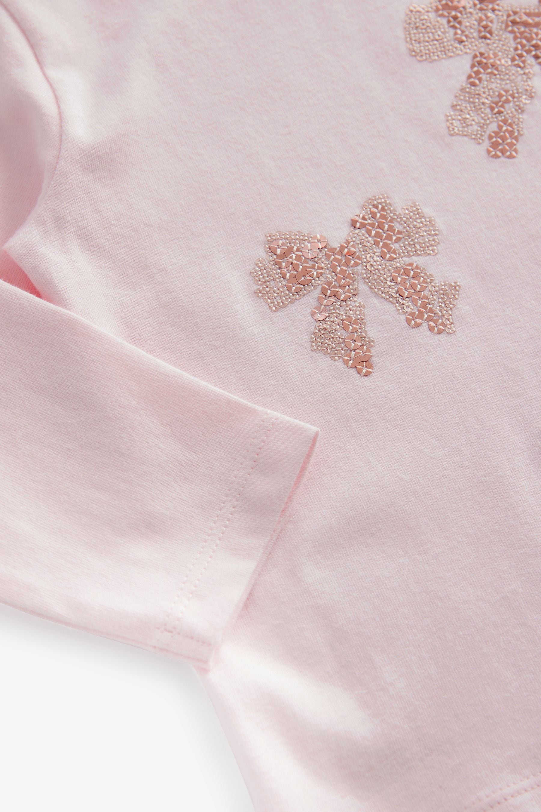 Pink 100% Cotton Long Sleeve Bow Sequin T-Shirt (9mths-7yrs)