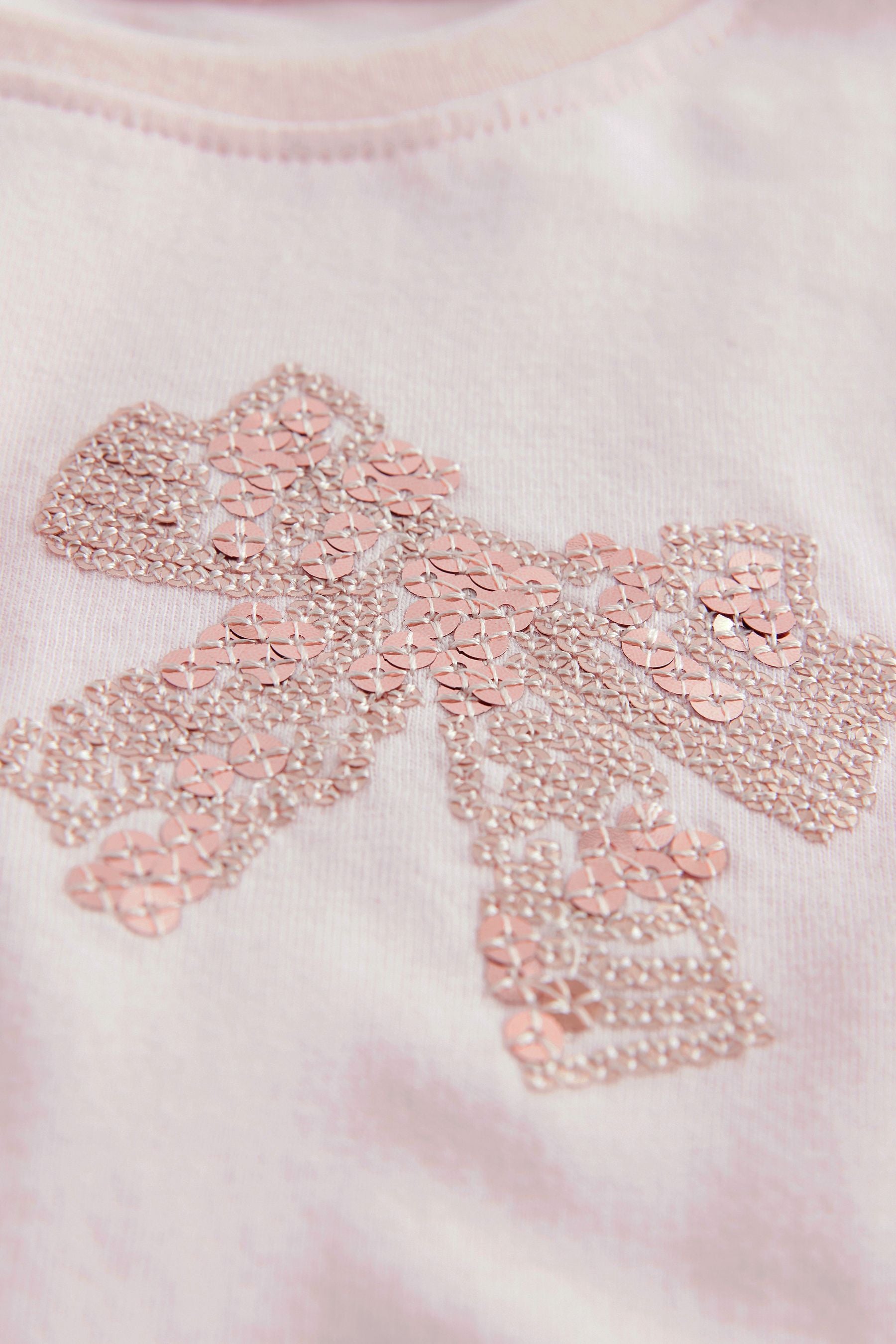 Pink 100% Cotton Long Sleeve Bow Sequin T-Shirt (9mths-7yrs)