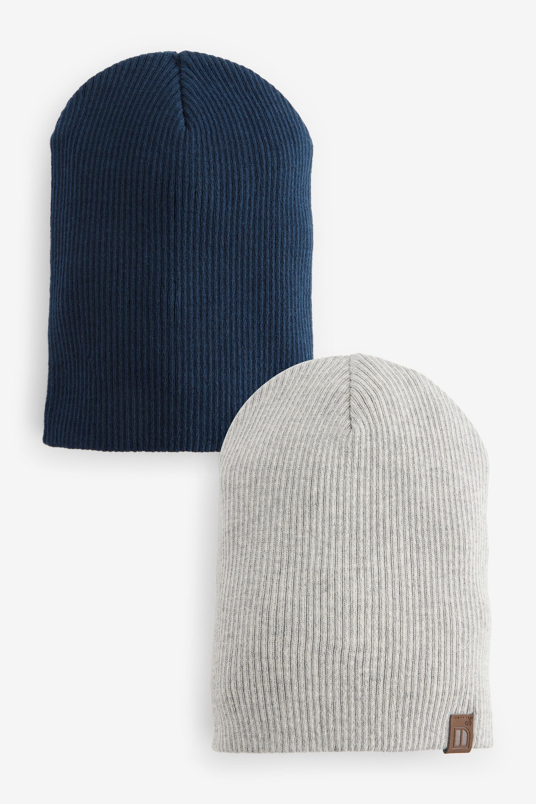 Grey/Navy Beanie 100% Cotton Hats 2 Pack (3mths-10yrs)