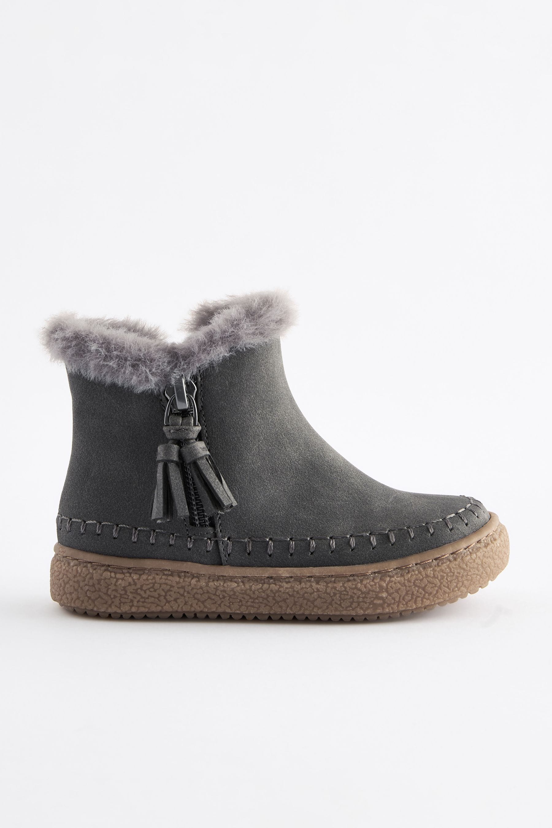 Charcoal Grey Faux Fur Lined Tassel Boots