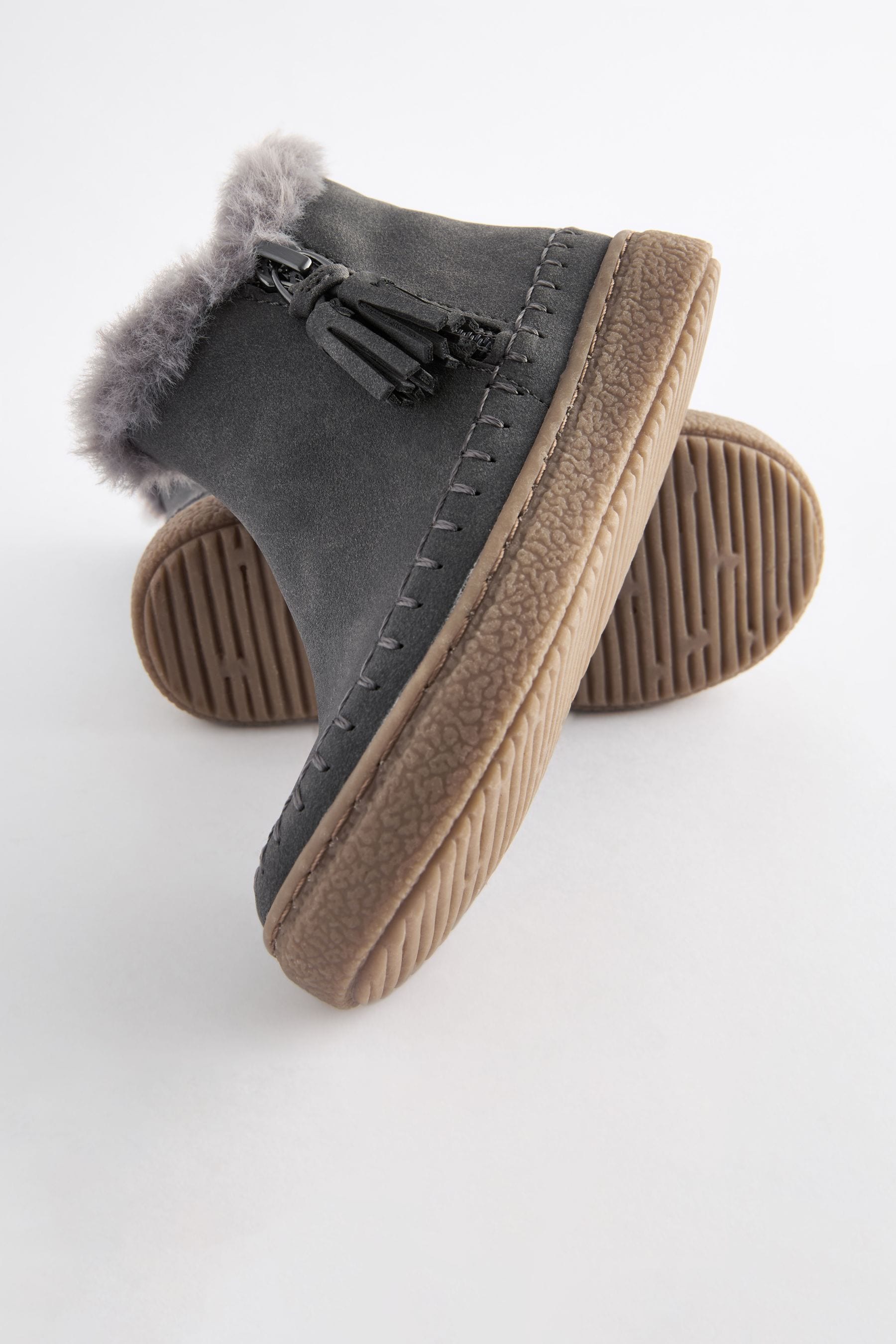 Charcoal Grey Faux Fur Lined Tassel Boots