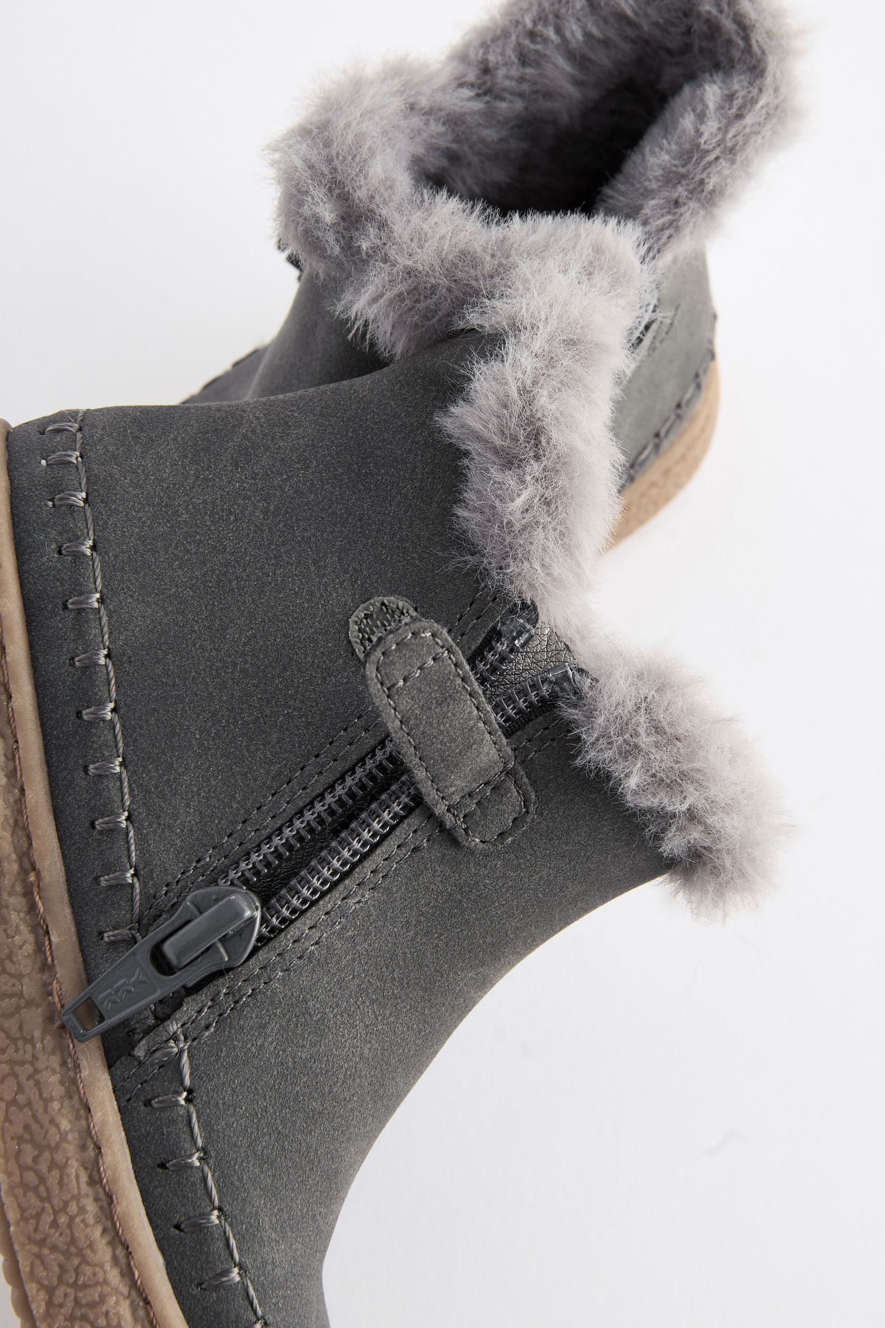 Charcoal Grey Faux Fur Lined Tassel Boots