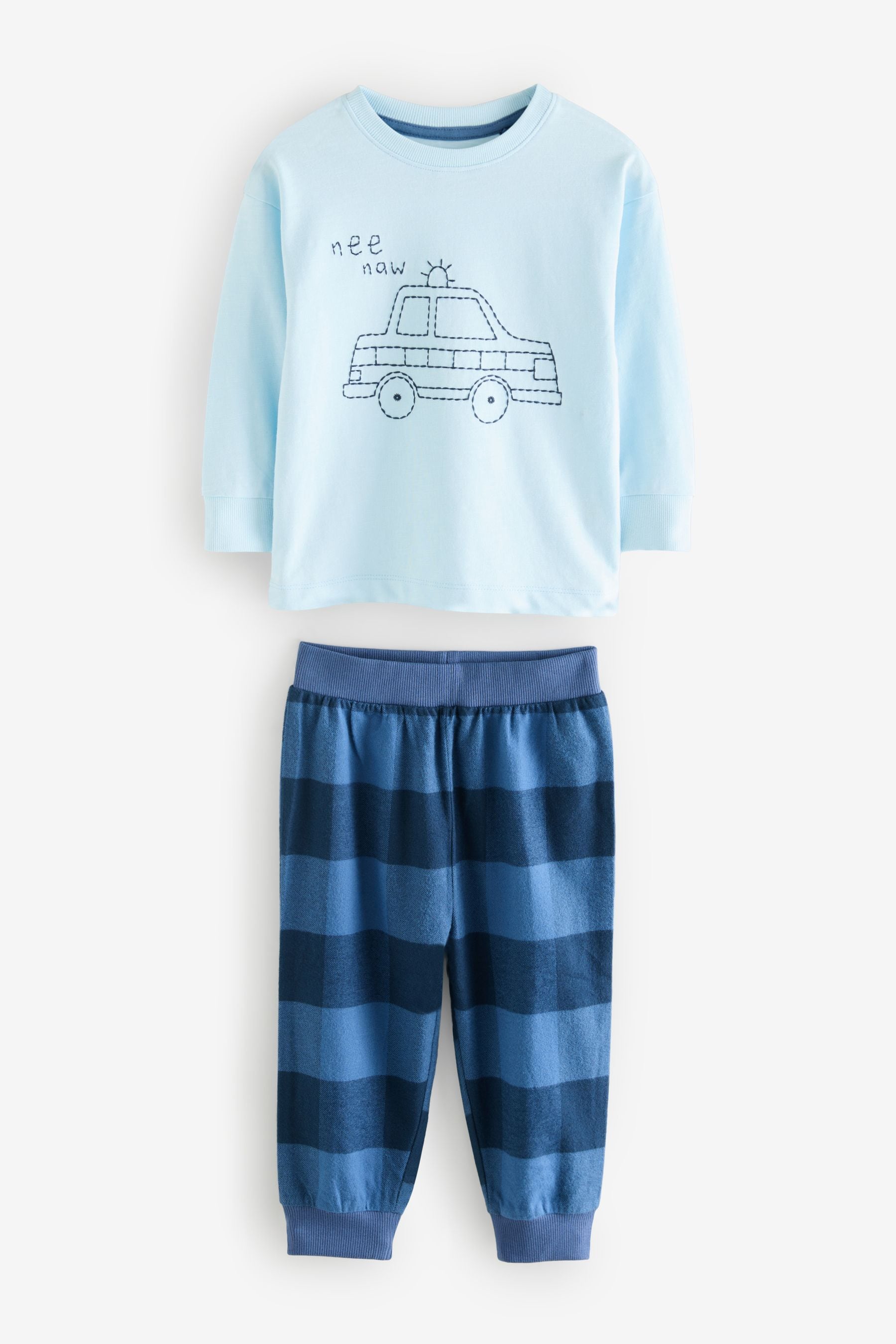 Red/Navy/Blue Vehicle Check Woven Bottom 100% Cotton Pyjamas 3 Pack (9mths-8yrs)