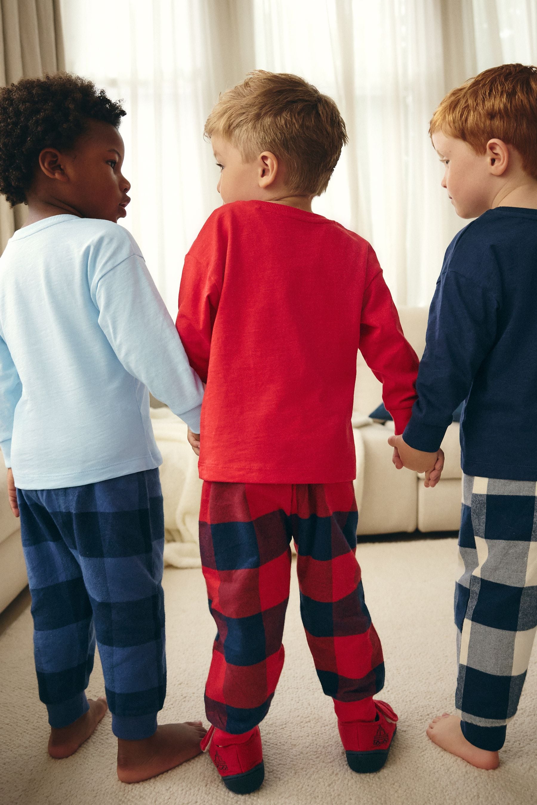 Red/Navy/Blue Vehicle Check Woven Bottom 100% Cotton Pyjamas 3 Pack (9mths-8yrs)